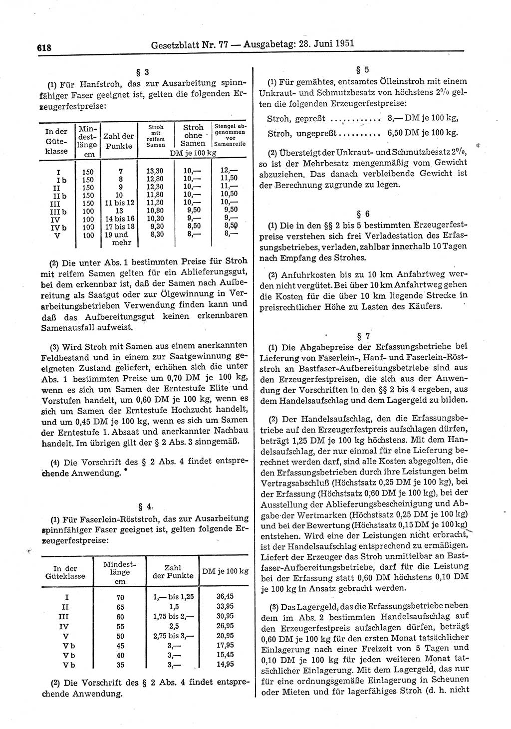 Gesetzblatt (GBl.) der Deutschen Demokratischen Republik (DDR) 1951, Seite 618 (GBl. DDR 1951, S. 618)