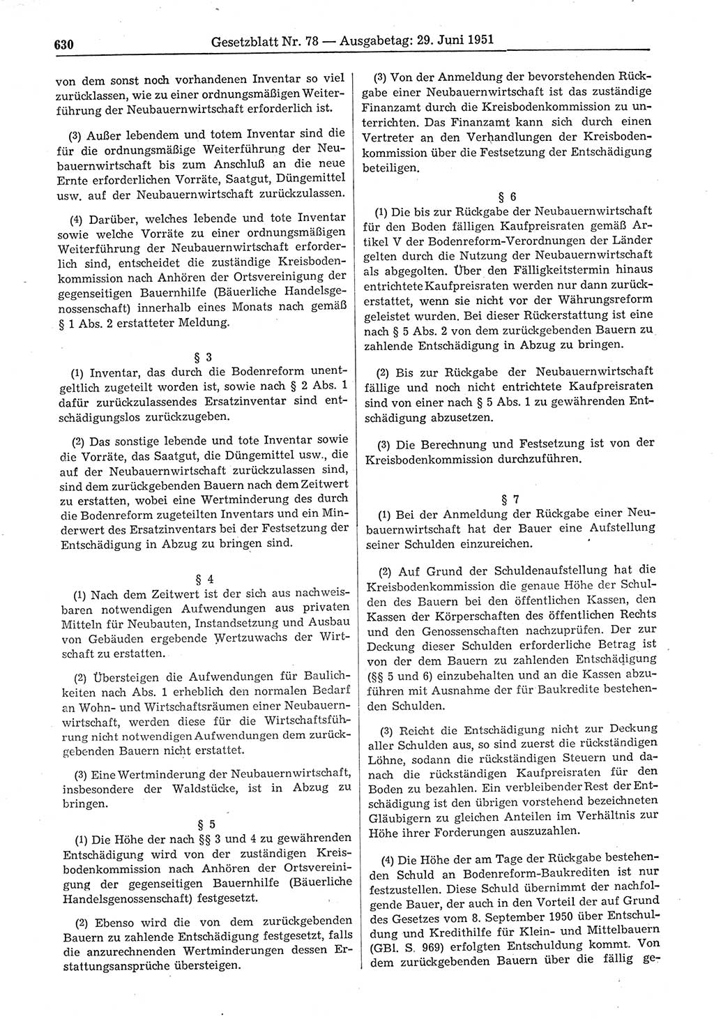 Gesetzblatt (GBl.) der Deutschen Demokratischen Republik (DDR) 1951, Seite 630 (GBl. DDR 1951, S. 630)