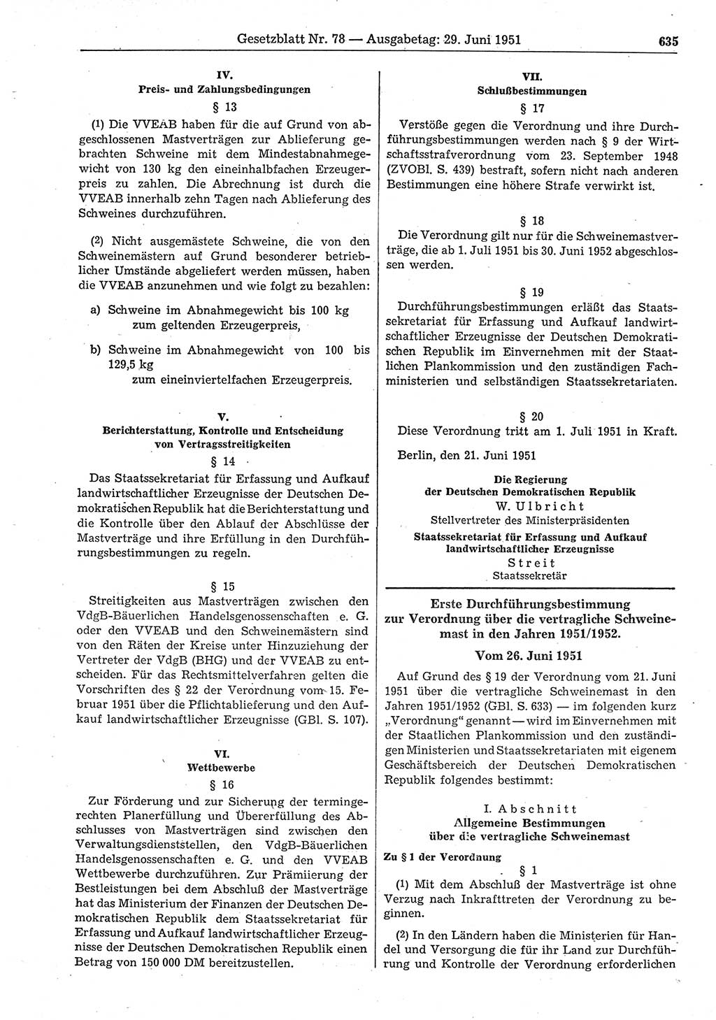 Gesetzblatt (GBl.) der Deutschen Demokratischen Republik (DDR) 1951, Seite 635 (GBl. DDR 1951, S. 635)