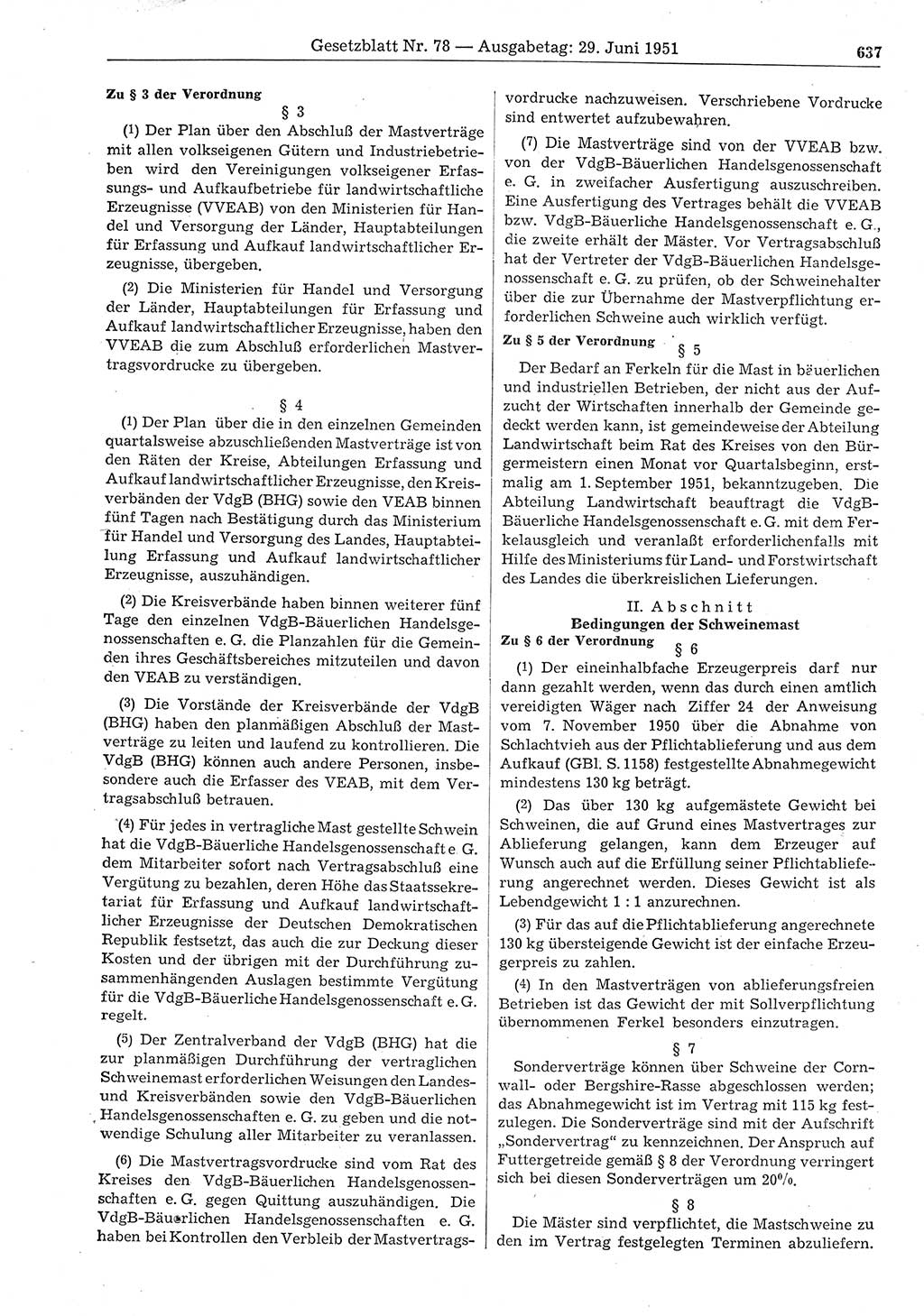 Gesetzblatt (GBl.) der Deutschen Demokratischen Republik (DDR) 1951, Seite 637 (GBl. DDR 1951, S. 637)