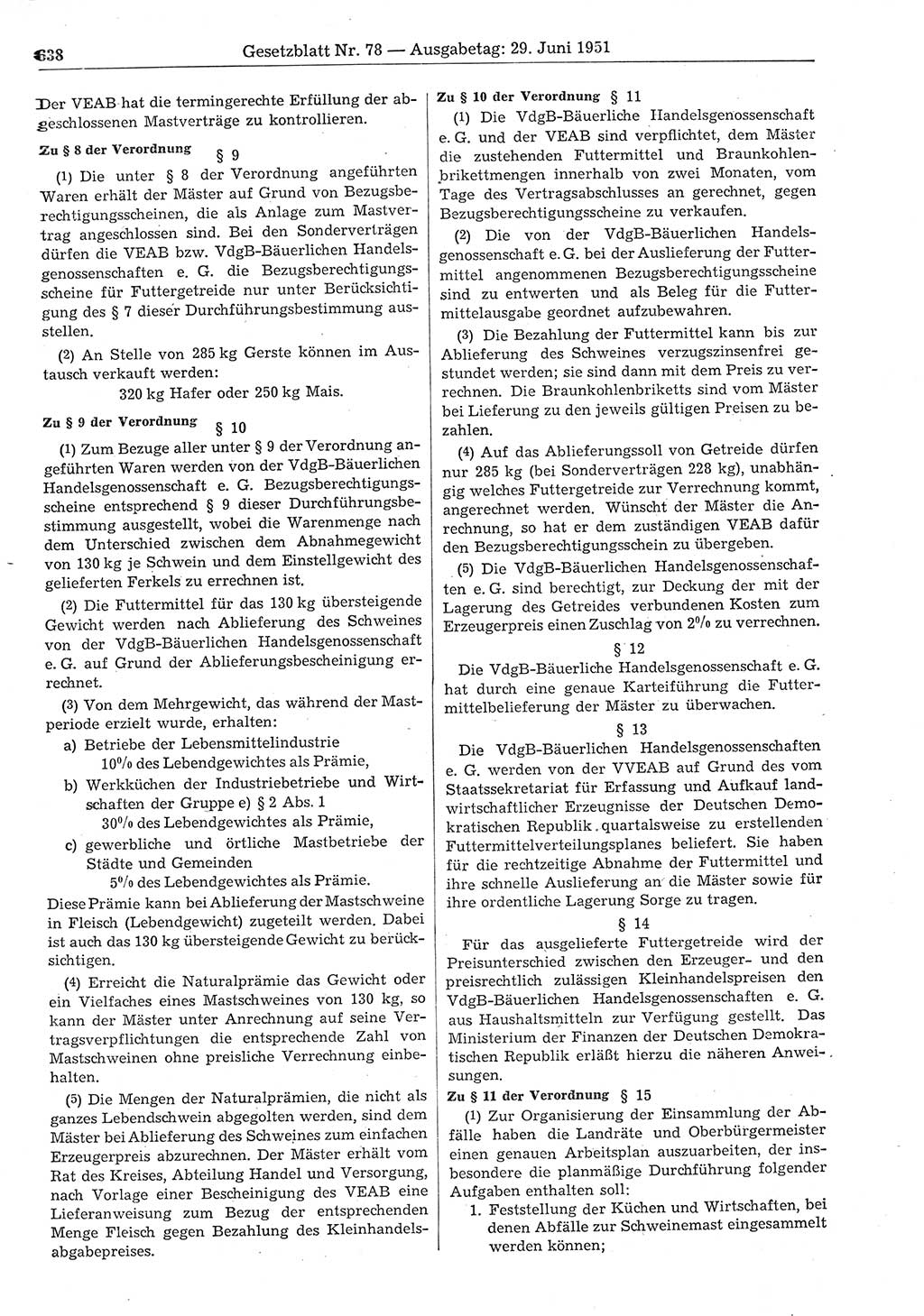 Gesetzblatt (GBl.) der Deutschen Demokratischen Republik (DDR) 1951, Seite 638 (GBl. DDR 1951, S. 638)