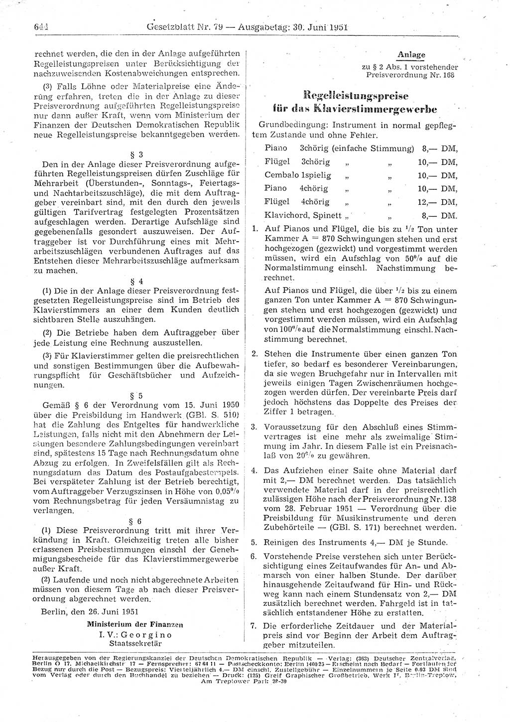Gesetzblatt (GBl.) der Deutschen Demokratischen Republik (DDR) 1951, Seite 644 (GBl. DDR 1951, S. 644)