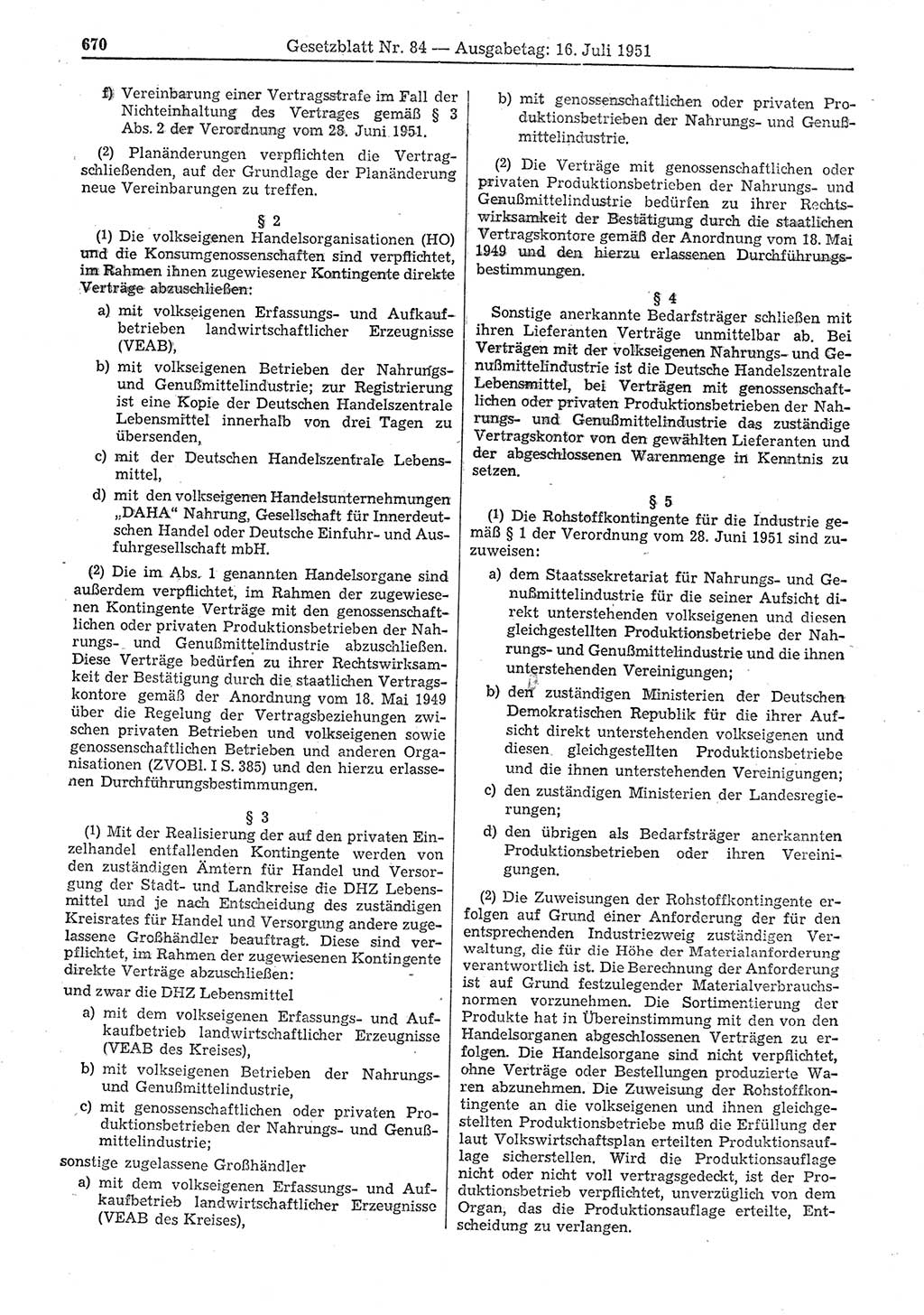 Gesetzblatt (GBl.) der Deutschen Demokratischen Republik (DDR) 1951, Seite 670 (GBl. DDR 1951, S. 670)