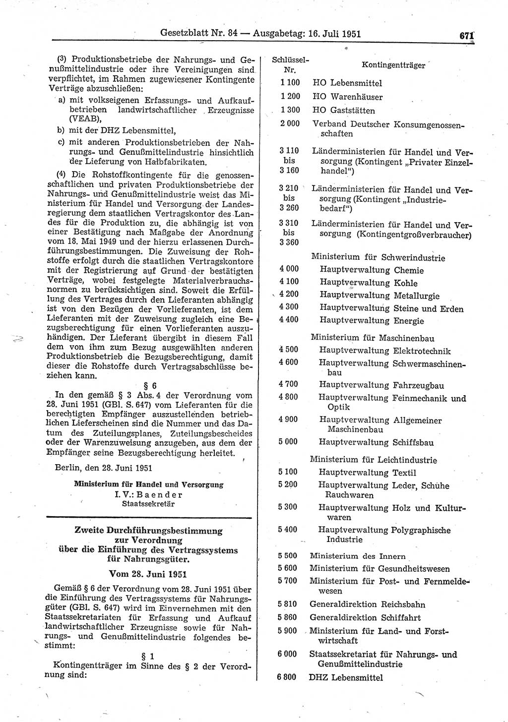 Gesetzblatt (GBl.) der Deutschen Demokratischen Republik (DDR) 1951, Seite 671 (GBl. DDR 1951, S. 671)