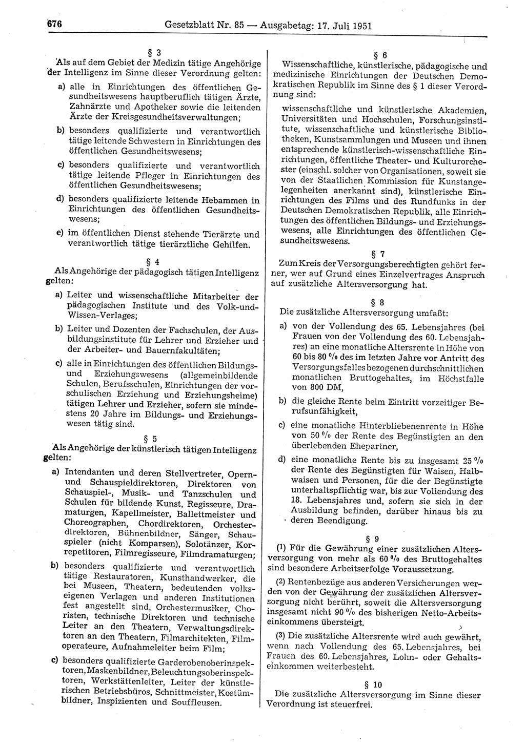 Gesetzblatt (GBl.) der Deutschen Demokratischen Republik (DDR) 1951, Seite 676 (GBl. DDR 1951, S. 676)