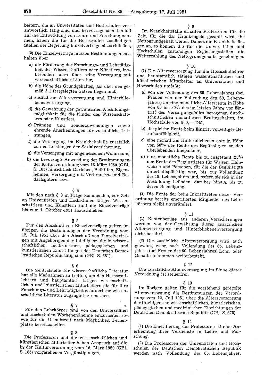Gesetzblatt (GBl.) der Deutschen Demokratischen Republik (DDR) 1951, Seite 678 (GBl. DDR 1951, S. 678)