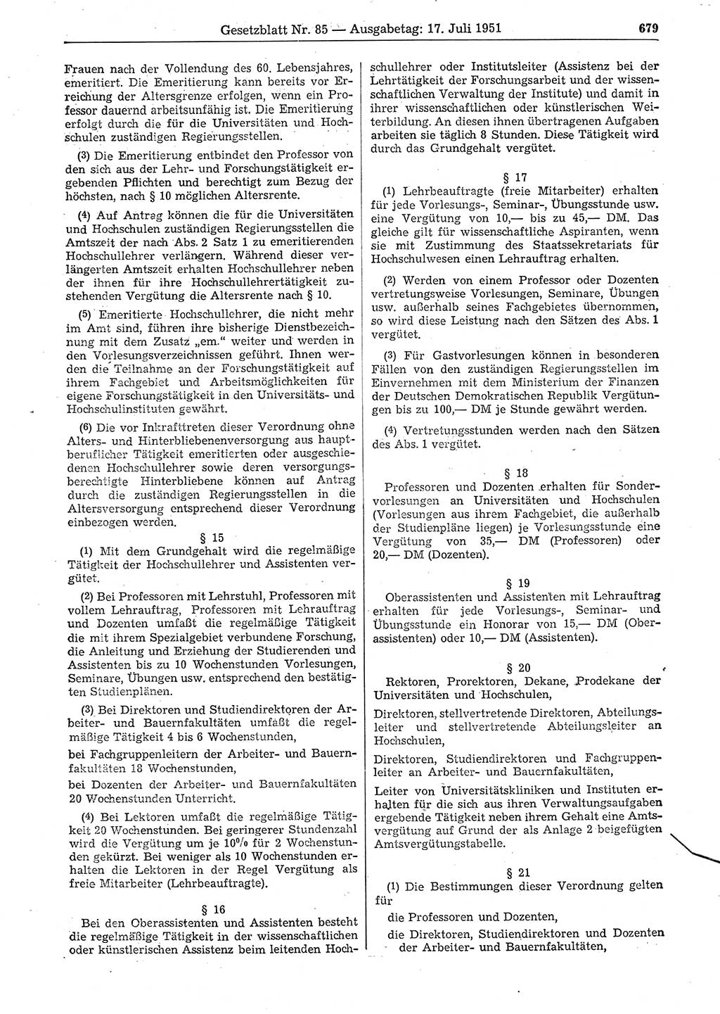 Gesetzblatt (GBl.) der Deutschen Demokratischen Republik (DDR) 1951, Seite 679 (GBl. DDR 1951, S. 679)