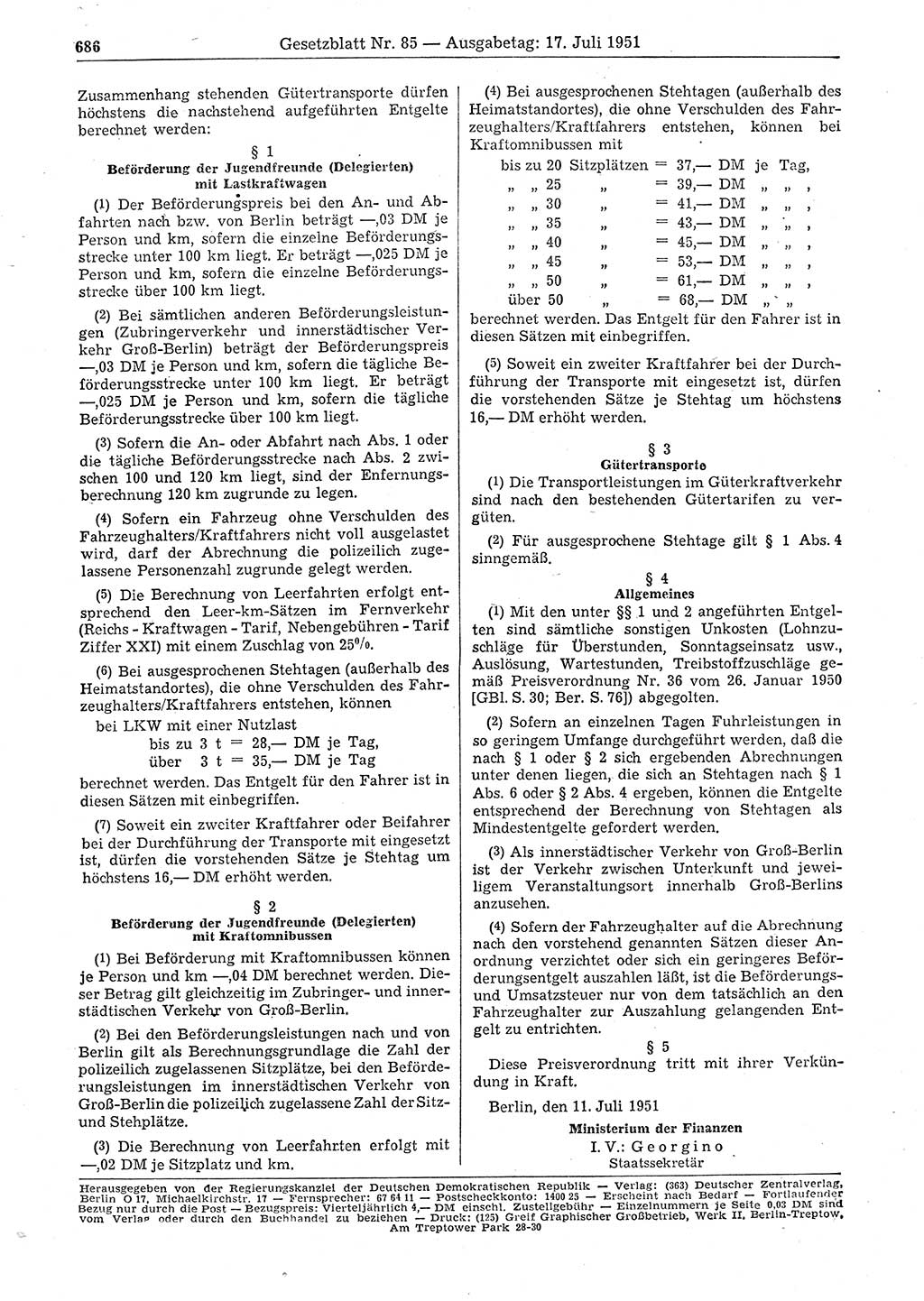 Gesetzblatt (GBl.) der Deutschen Demokratischen Republik (DDR) 1951, Seite 686 (GBl. DDR 1951, S. 686)