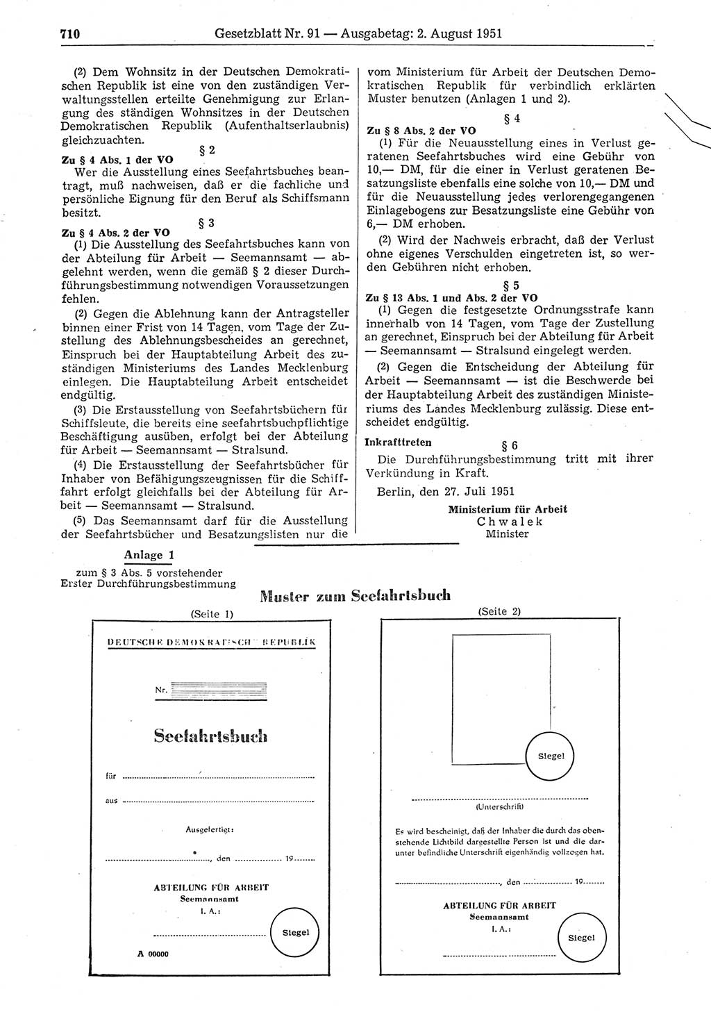 Gesetzblatt (GBl.) der Deutschen Demokratischen Republik (DDR) 1951, Seite 710 (GBl. DDR 1951, S. 710)