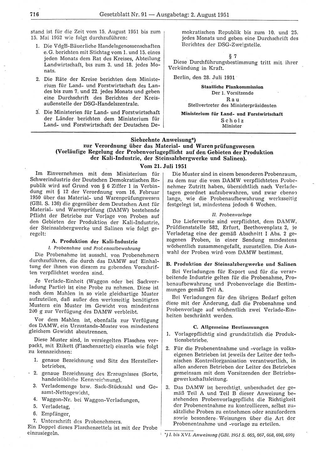 Gesetzblatt (GBl.) der Deutschen Demokratischen Republik (DDR) 1951, Seite 716 (GBl. DDR 1951, S. 716)