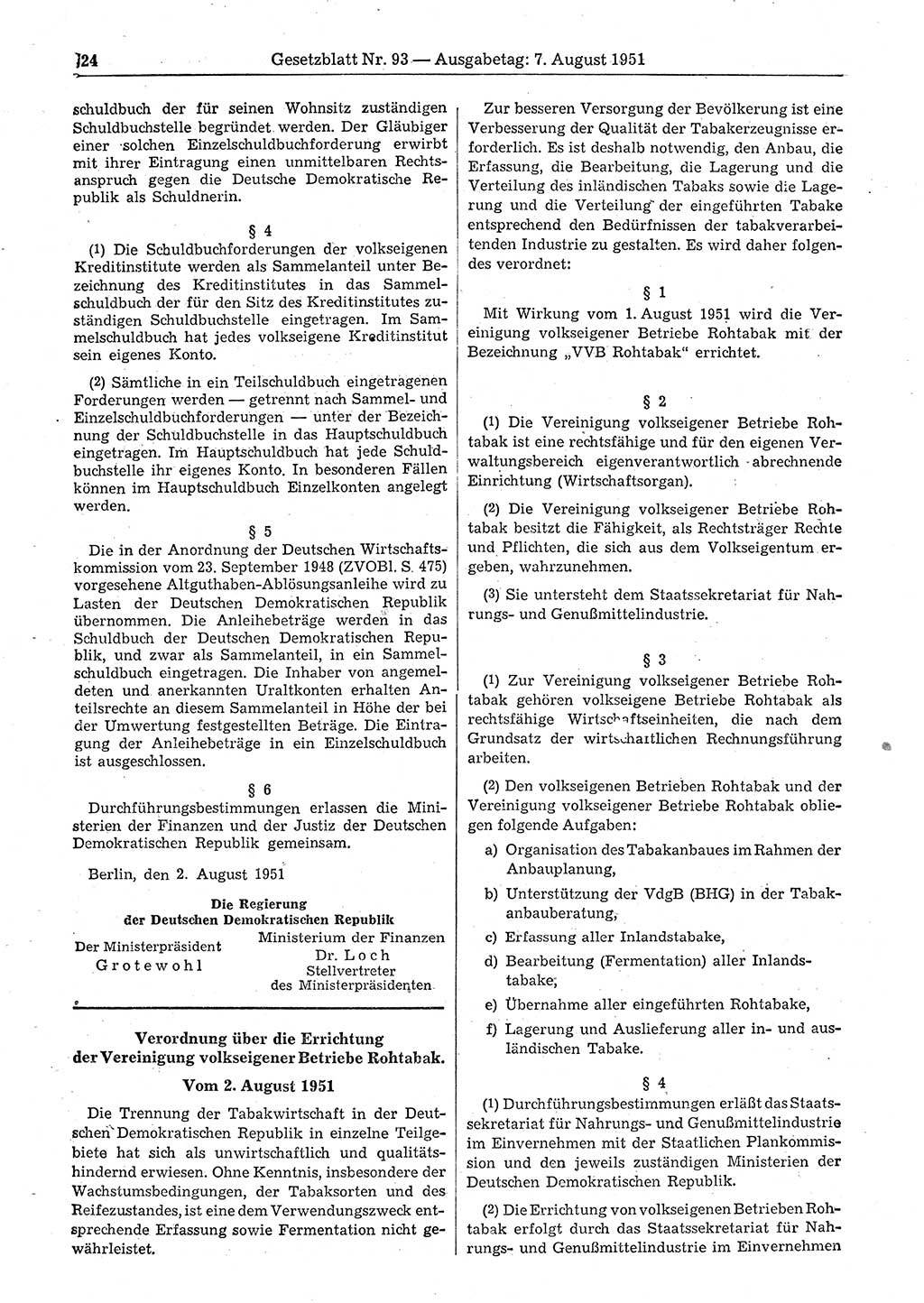 Gesetzblatt (GBl.) der Deutschen Demokratischen Republik (DDR) 1951, Seite 724 (GBl. DDR 1951, S. 724)