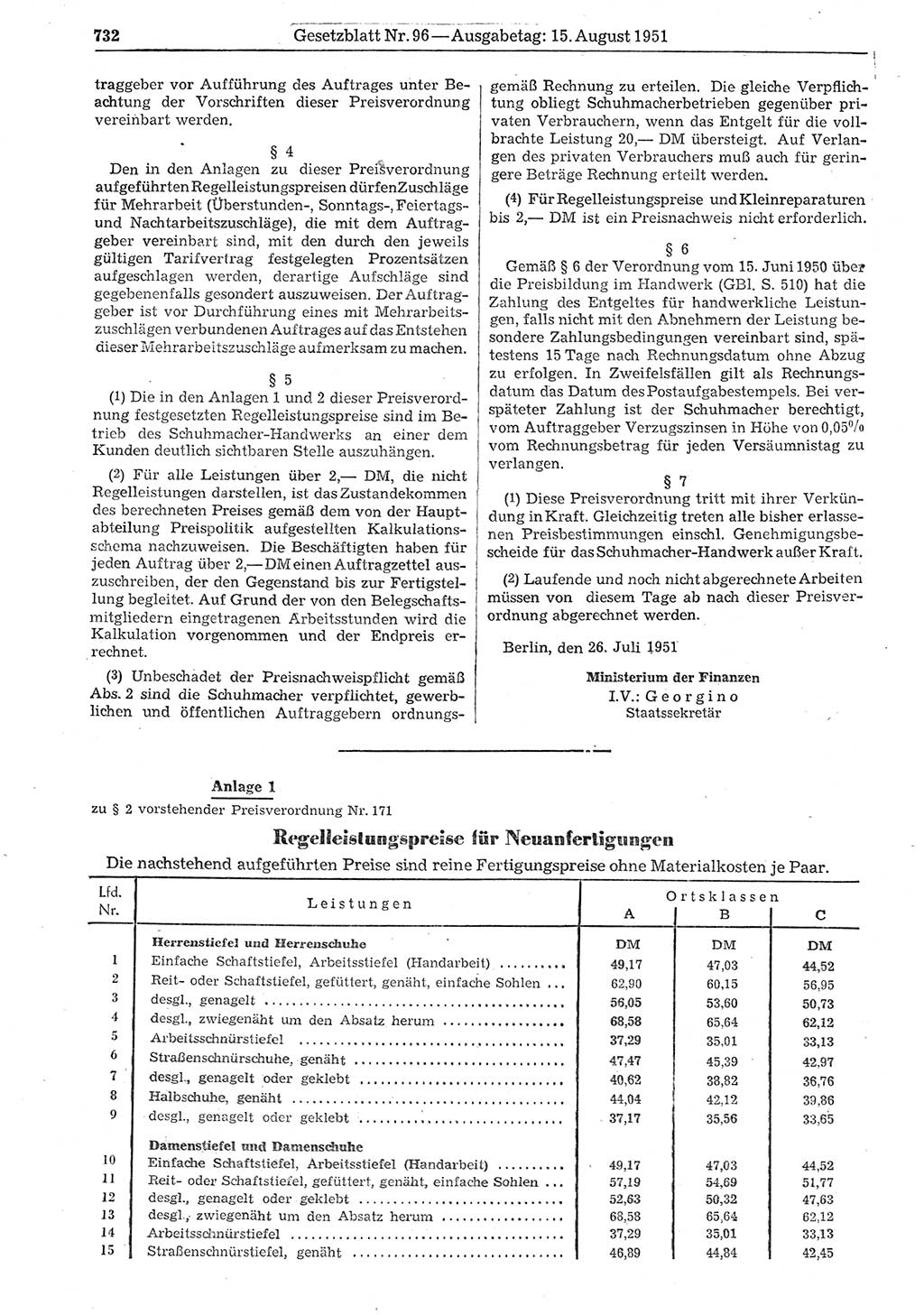 Gesetzblatt (GBl.) der Deutschen Demokratischen Republik (DDR) 1951, Seite 732 (GBl. DDR 1951, S. 732)