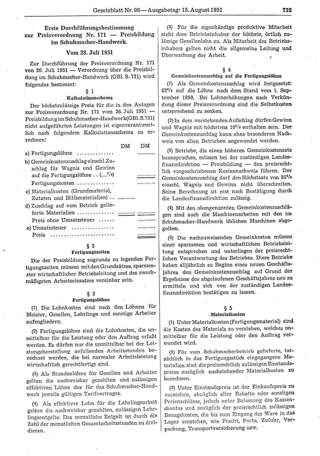 Gesetzblatt (GBl.) der Deutschen Demokratischen Republik (DDR) 1951, Seite 735 (GBl. DDR 1951, S. 735)
