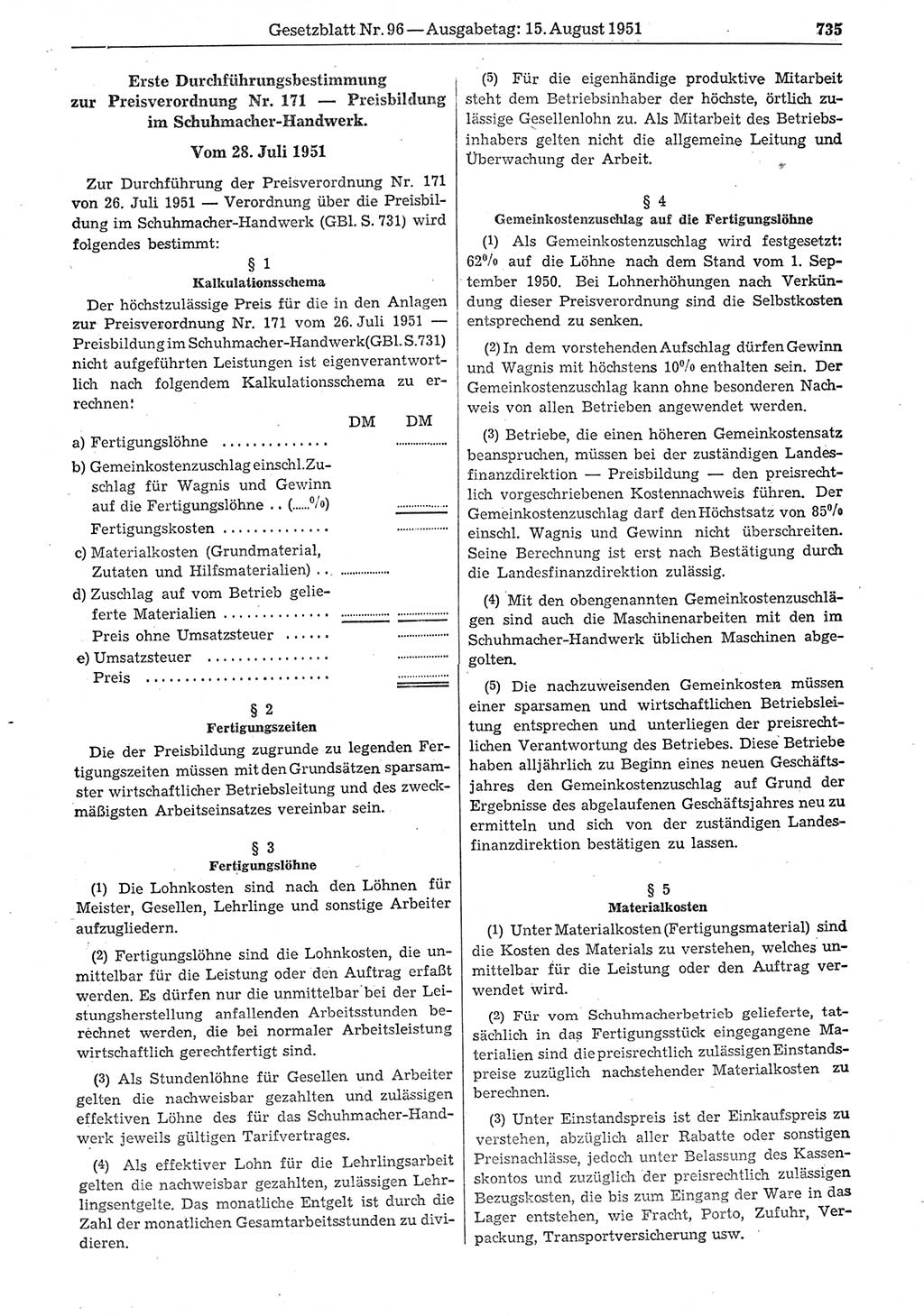 Gesetzblatt (GBl.) der Deutschen Demokratischen Republik (DDR) 1951, Seite 735 (GBl. DDR 1951, S. 735)
