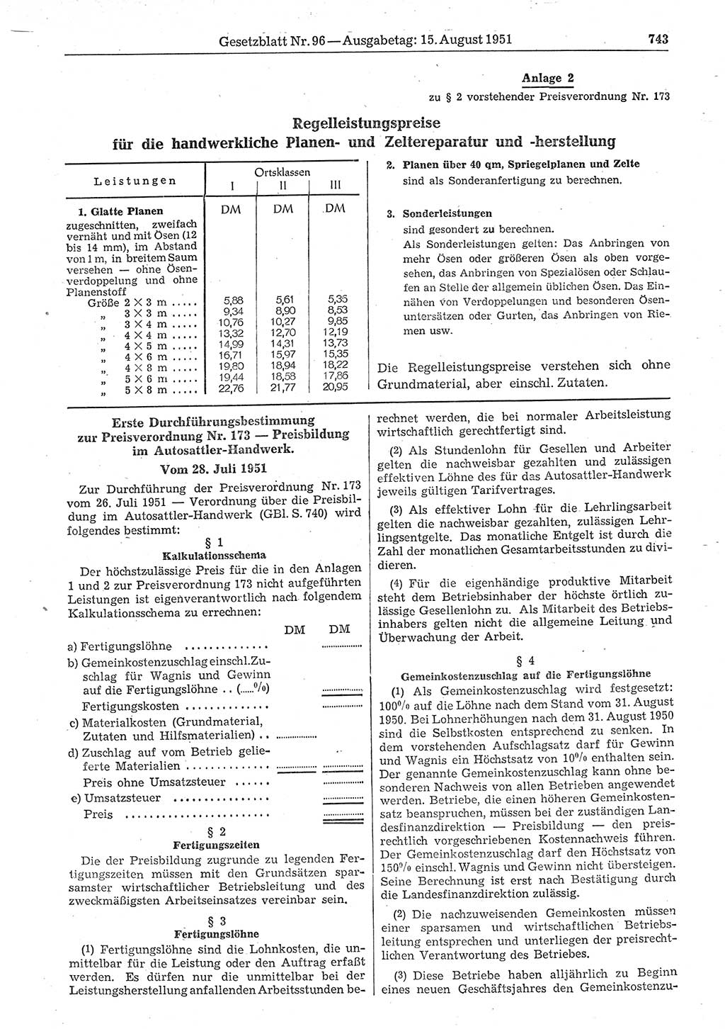 Gesetzblatt (GBl.) der Deutschen Demokratischen Republik (DDR) 1951, Seite 743 (GBl. DDR 1951, S. 743)