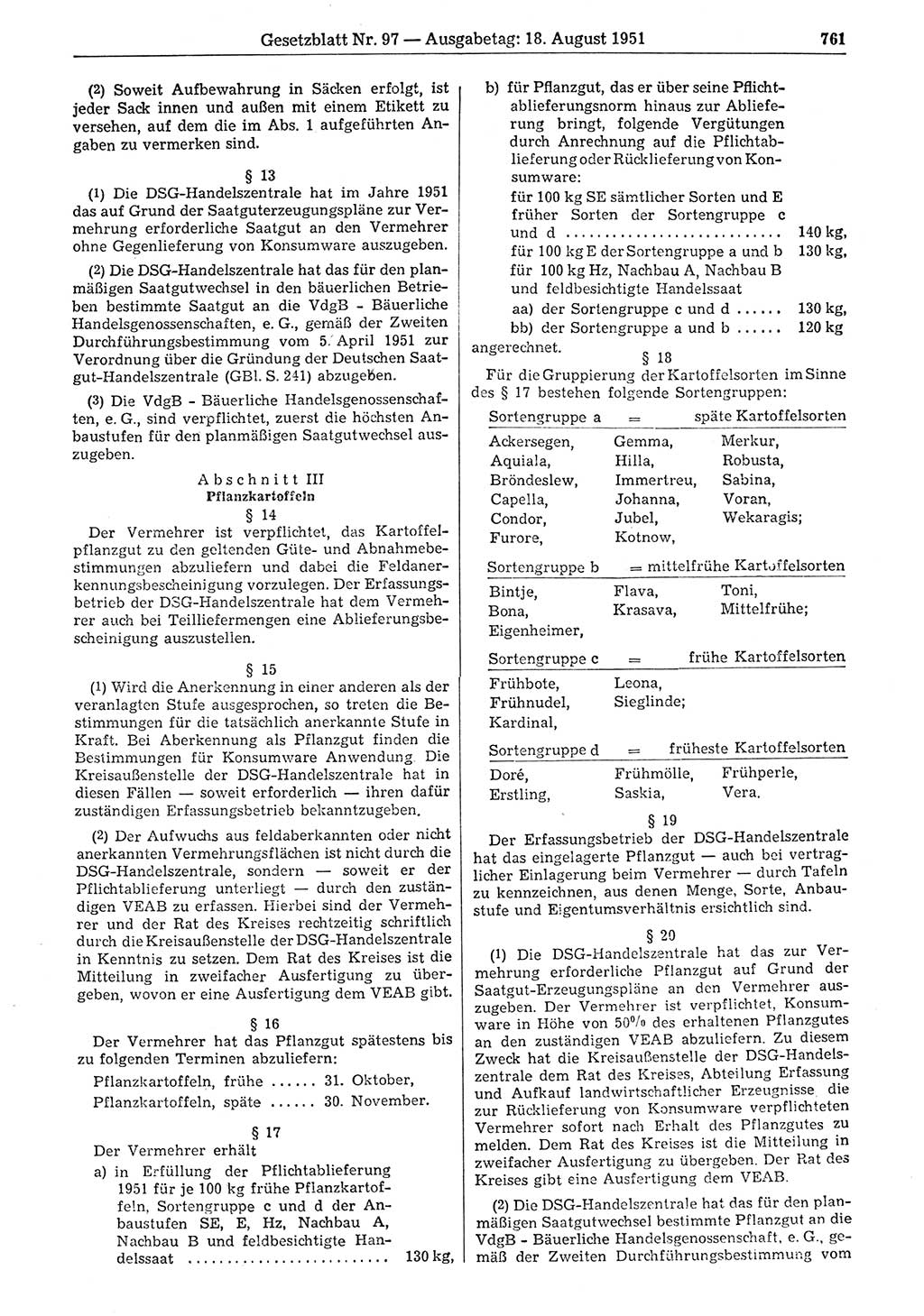 Gesetzblatt (GBl.) der Deutschen Demokratischen Republik (DDR) 1951, Seite 761 (GBl. DDR 1951, S. 761)