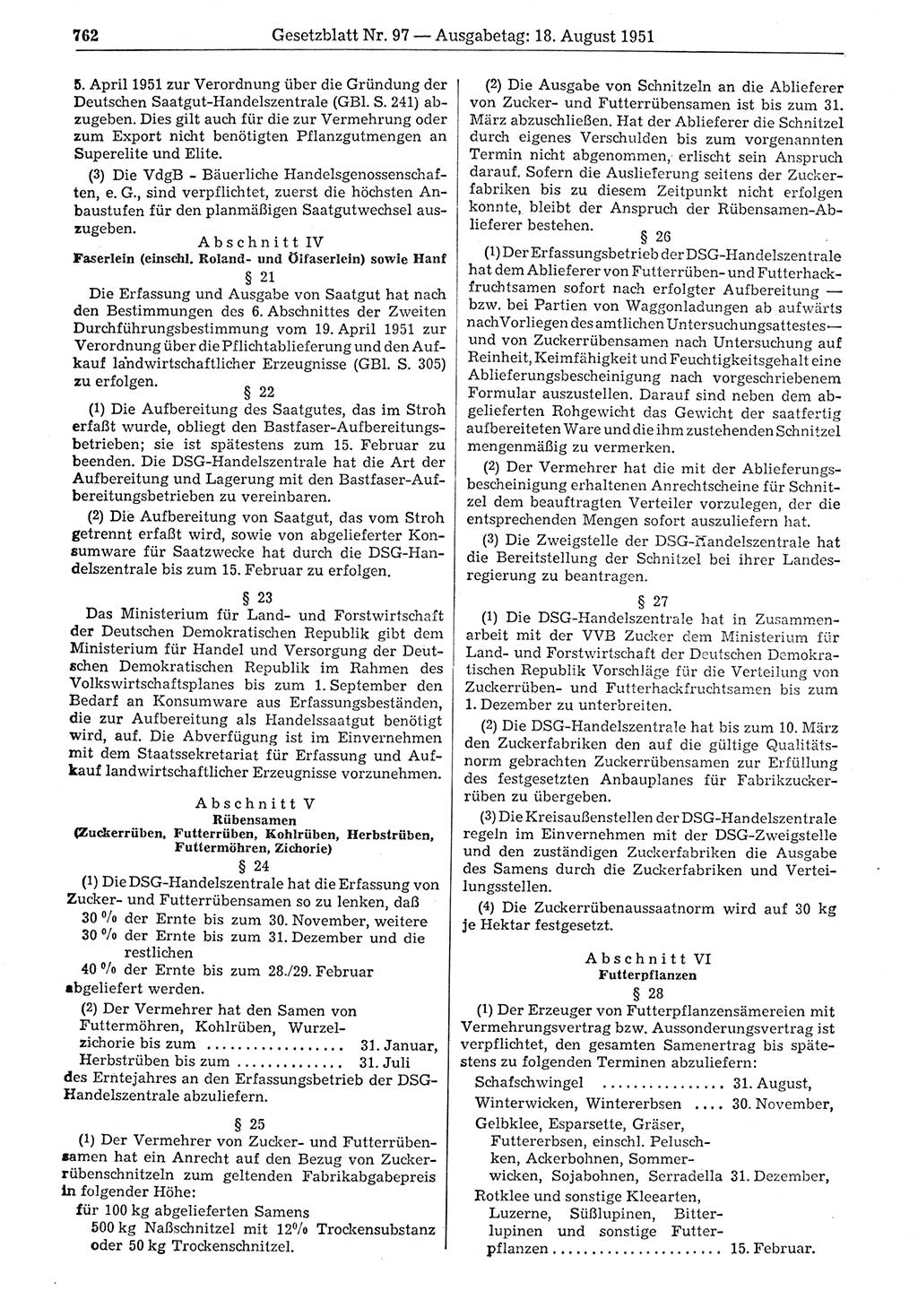 Gesetzblatt (GBl.) der Deutschen Demokratischen Republik (DDR) 1951, Seite 762 (GBl. DDR 1951, S. 762)