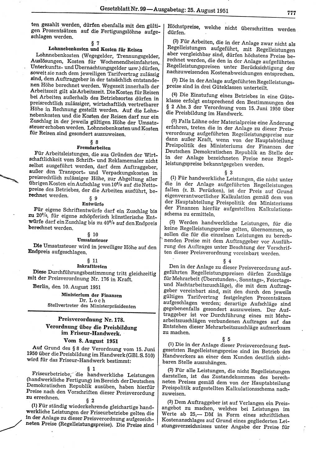 Gesetzblatt (GBl.) der Deutschen Demokratischen Republik (DDR) 1951, Seite 777 (GBl. DDR 1951, S. 777)