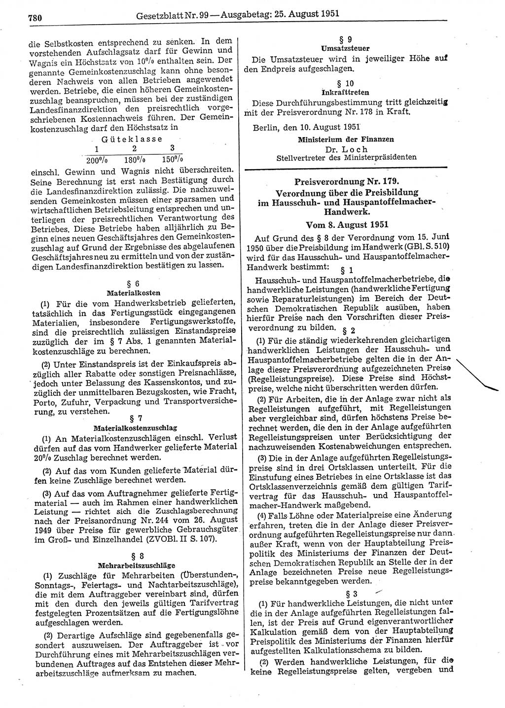 Gesetzblatt (GBl.) der Deutschen Demokratischen Republik (DDR) 1951, Seite 780 (GBl. DDR 1951, S. 780)