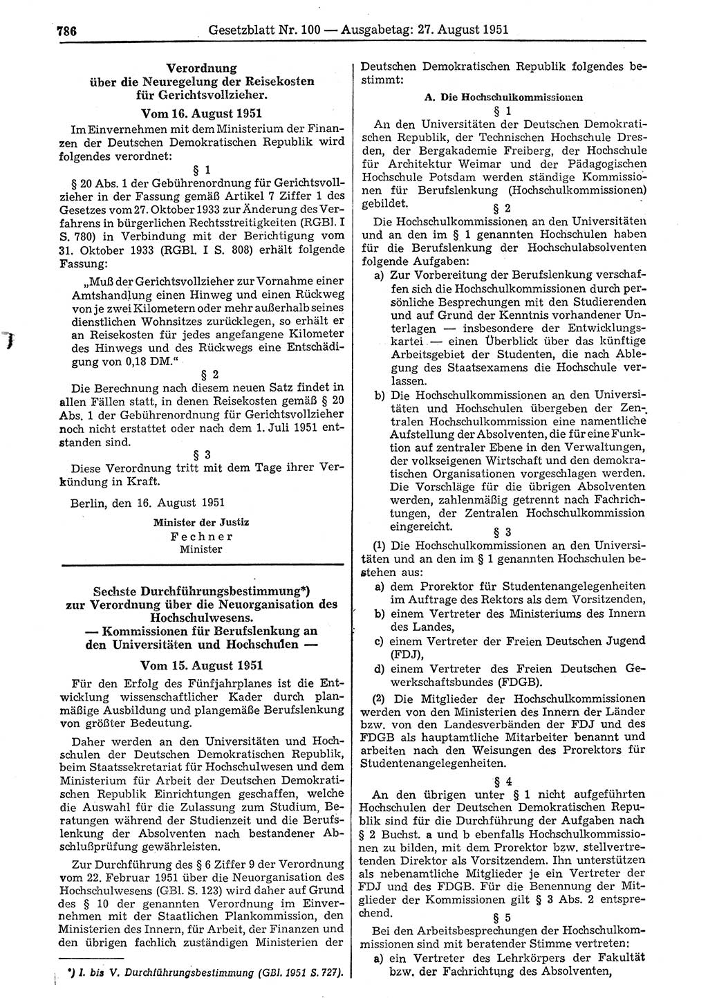Gesetzblatt (GBl.) der Deutschen Demokratischen Republik (DDR) 1951, Seite 786 (GBl. DDR 1951, S. 786)
