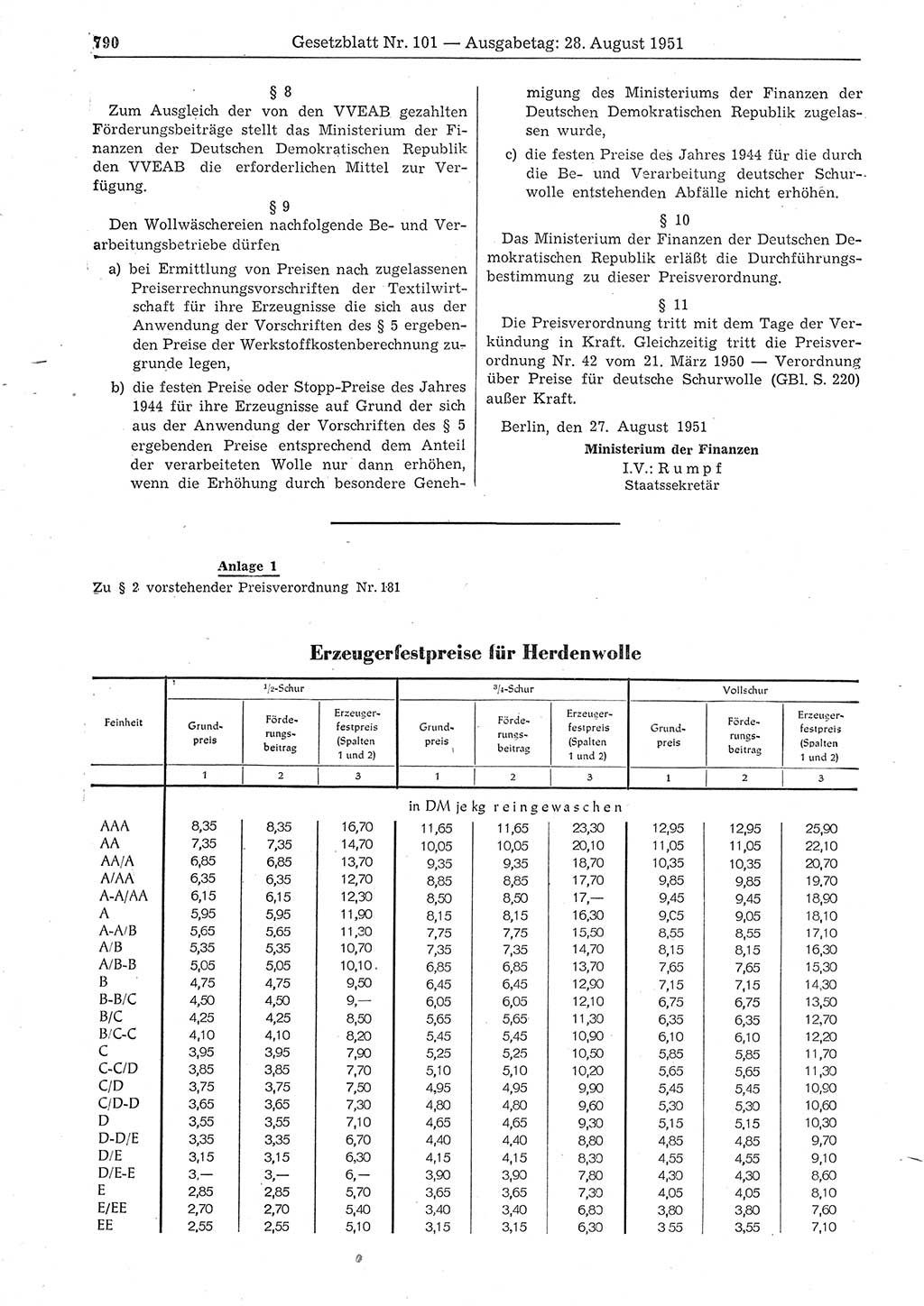 Gesetzblatt (GBl.) der Deutschen Demokratischen Republik (DDR) 1951, Seite 790 (GBl. DDR 1951, S. 790)