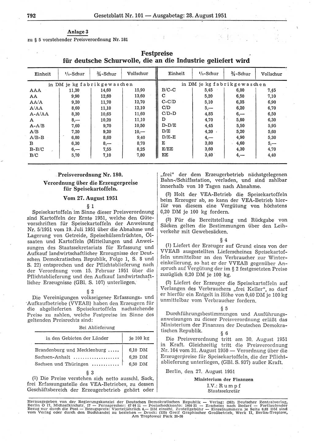 Gesetzblatt (GBl.) der Deutschen Demokratischen Republik (DDR) 1951, Seite 792 (GBl. DDR 1951, S. 792)