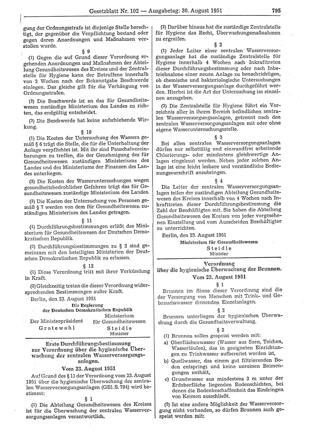 Gesetzblatt (GBl.) der Deutschen Demokratischen Republik (DDR) 1951, Seite 795 (GBl. DDR 1951, S. 795)