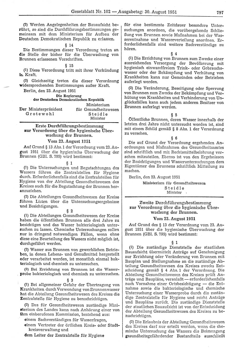 Gesetzblatt (GBl.) der Deutschen Demokratischen Republik (DDR) 1951, Seite 797 (GBl. DDR 1951, S. 797)