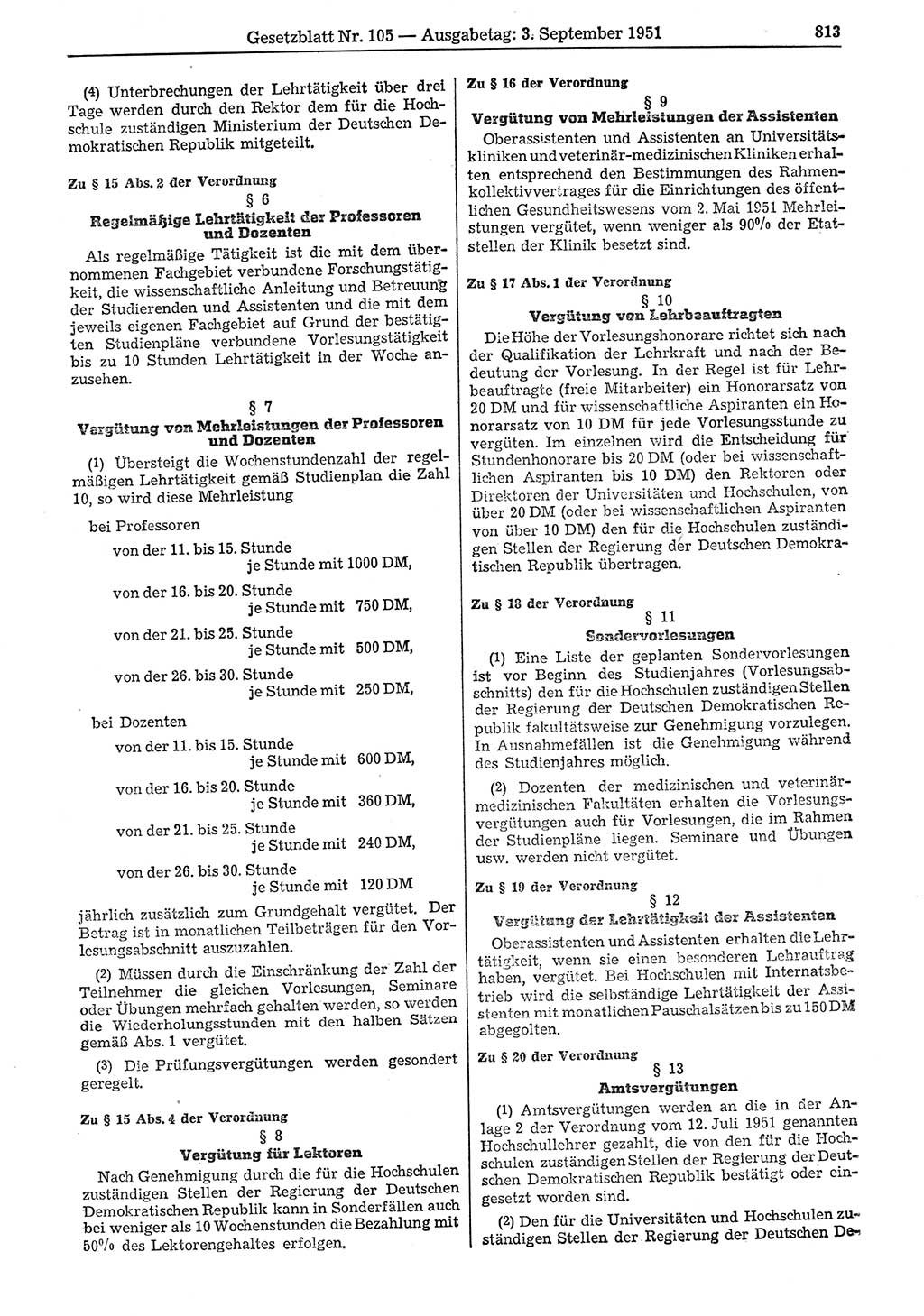 Gesetzblatt (GBl.) der Deutschen Demokratischen Republik (DDR) 1951, Seite 813 (GBl. DDR 1951, S. 813)