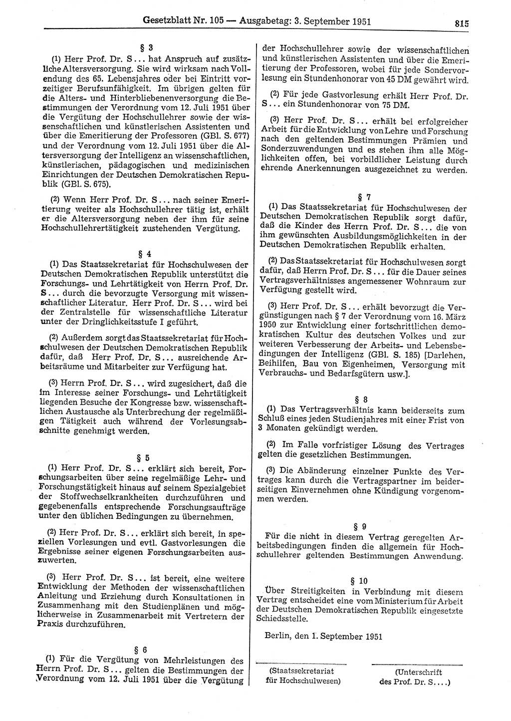 Gesetzblatt (GBl.) der Deutschen Demokratischen Republik (DDR) 1951, Seite 815 (GBl. DDR 1951, S. 815)