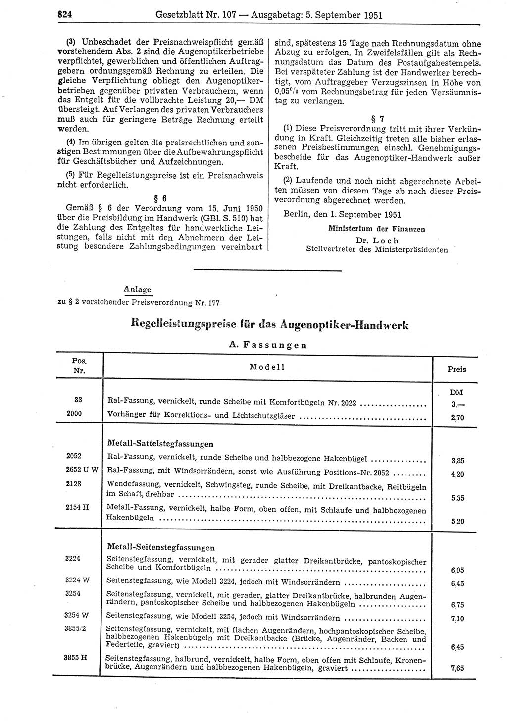 Gesetzblatt (GBl.) der Deutschen Demokratischen Republik (DDR) 1951, Seite 824 (GBl. DDR 1951, S. 824)