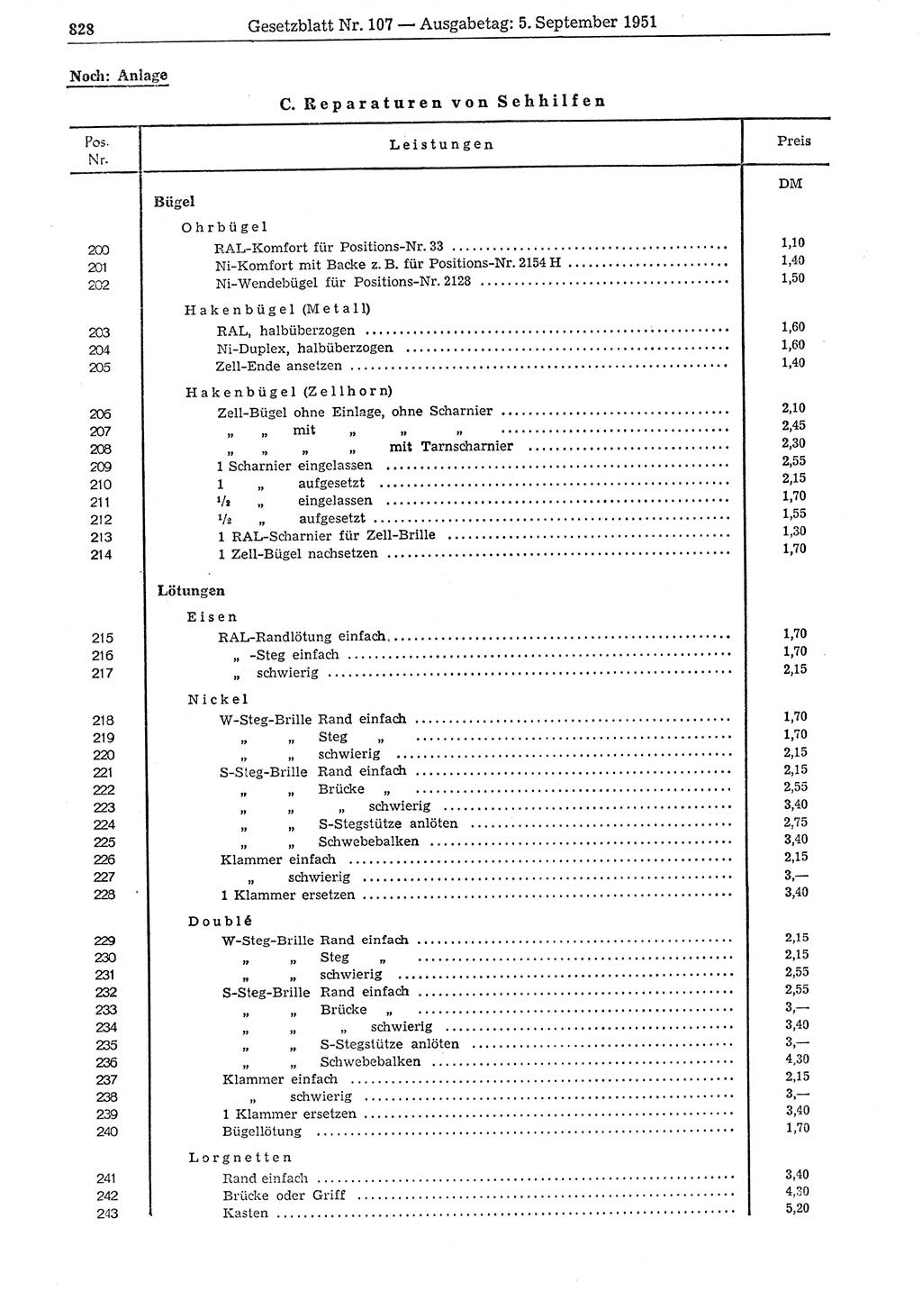 Gesetzblatt (GBl.) der Deutschen Demokratischen Republik (DDR) 1951, Seite 828 (GBl. DDR 1951, S. 828)