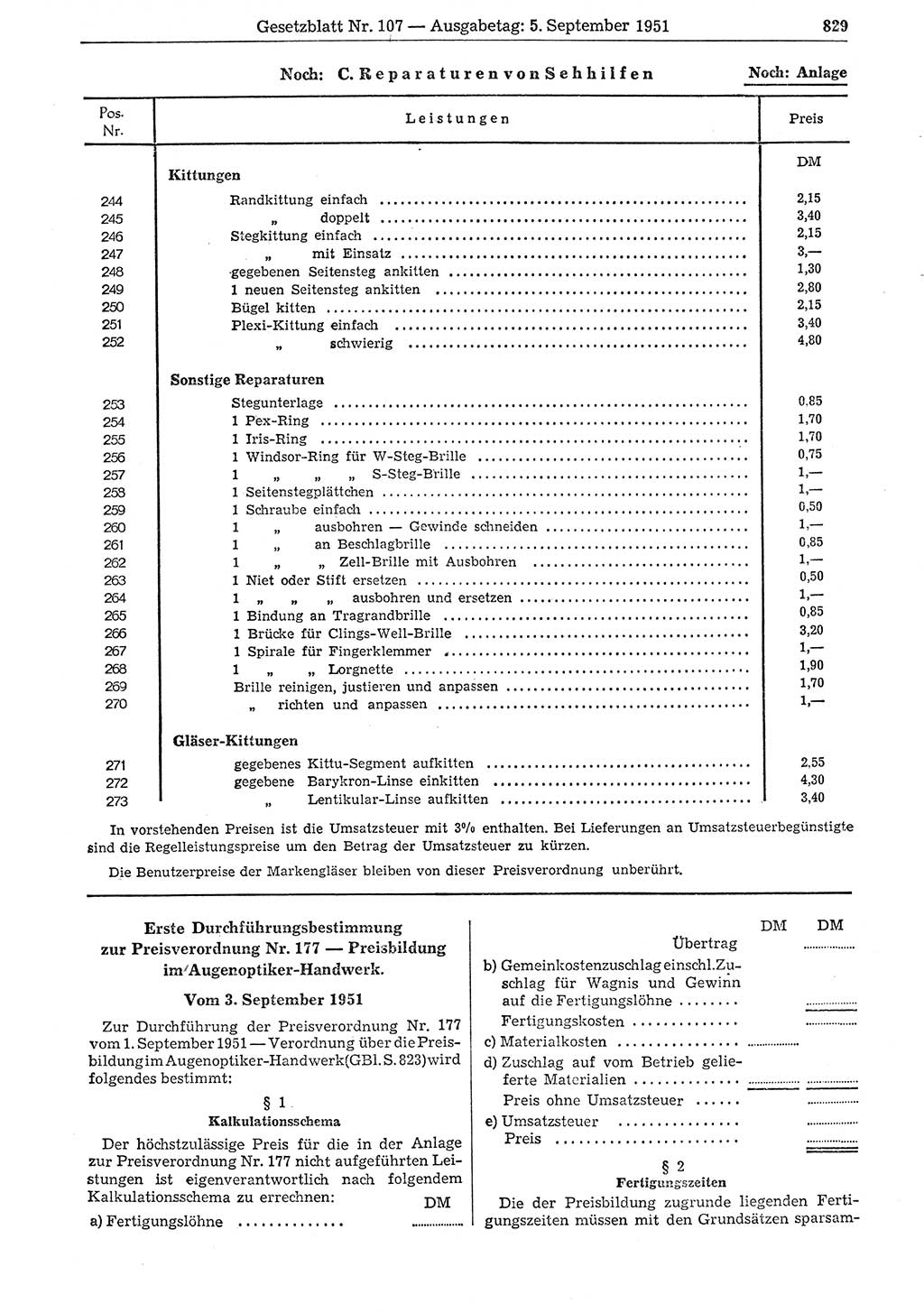 Gesetzblatt (GBl.) der Deutschen Demokratischen Republik (DDR) 1951, Seite 829 (GBl. DDR 1951, S. 829)