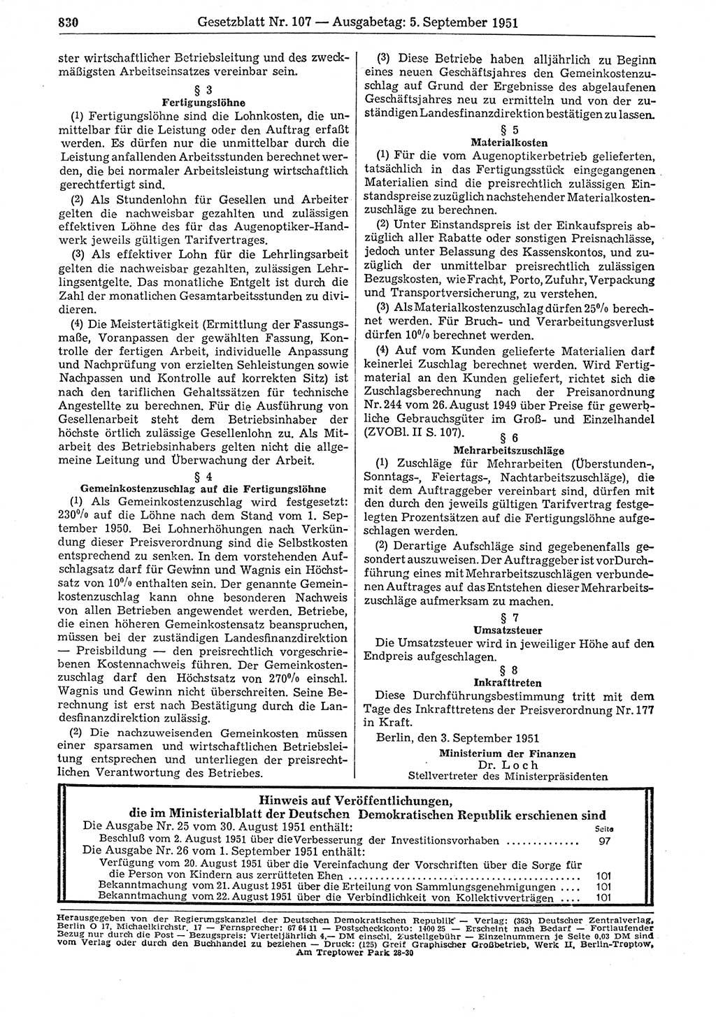 Gesetzblatt (GBl.) der Deutschen Demokratischen Republik (DDR) 1951, Seite 830 (GBl. DDR 1951, S. 830)