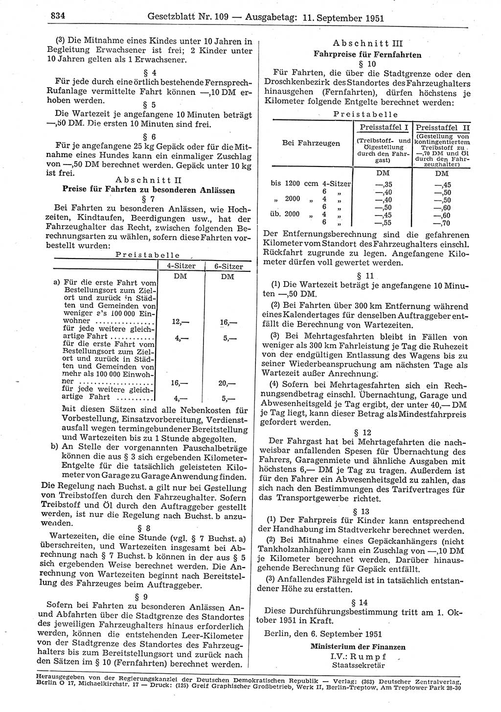 Gesetzblatt (GBl.) der Deutschen Demokratischen Republik (DDR) 1951, Seite 834 (GBl. DDR 1951, S. 834)