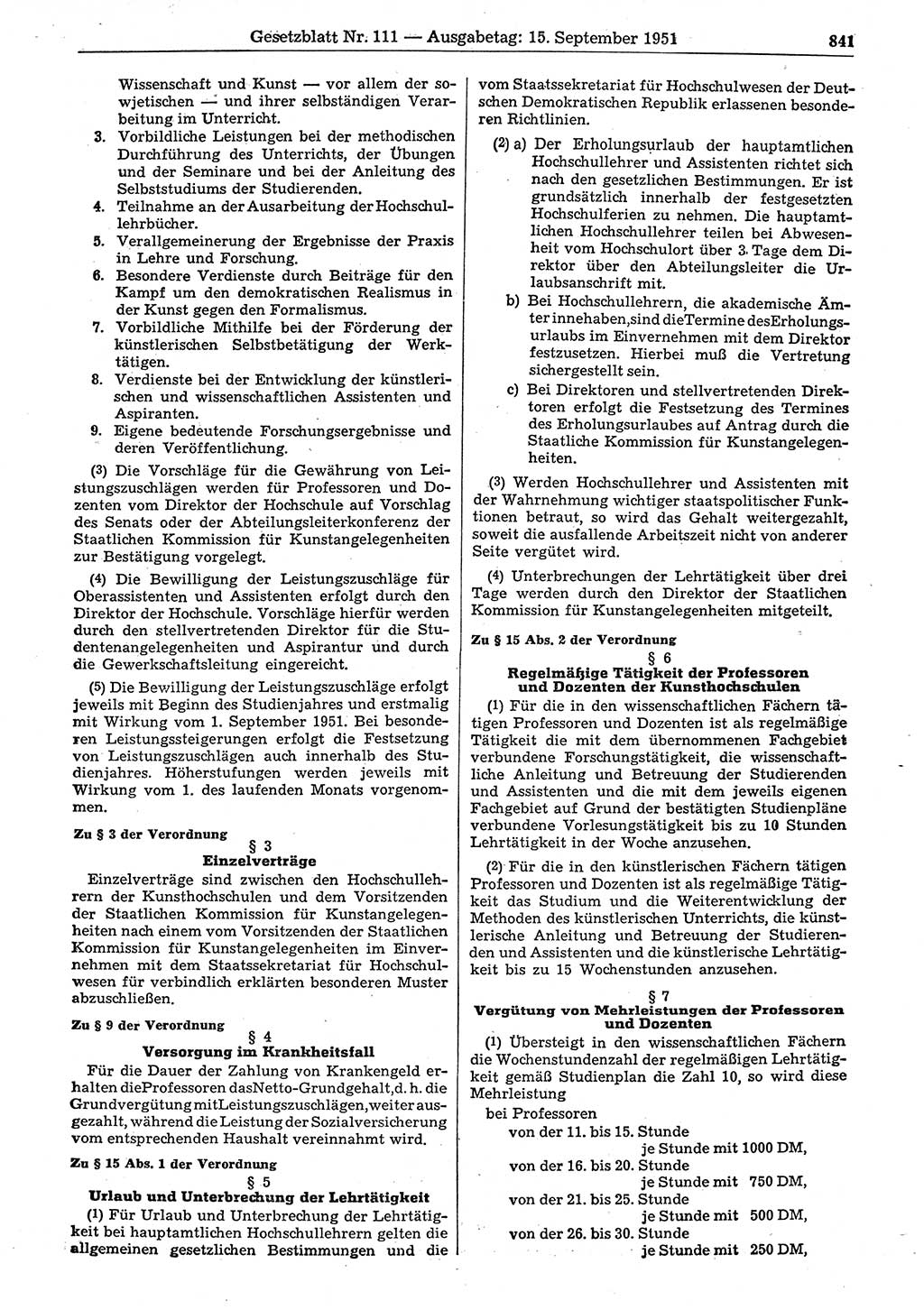 Gesetzblatt (GBl.) der Deutschen Demokratischen Republik (DDR) 1951, Seite 841 (GBl. DDR 1951, S. 841)