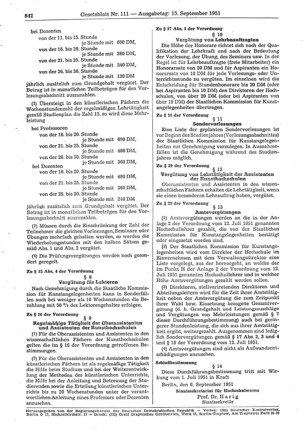 Gesetzblatt (GBl.) der Deutschen Demokratischen Republik (DDR) 1951, Seite 842 (GBl. DDR 1951, S. 842)