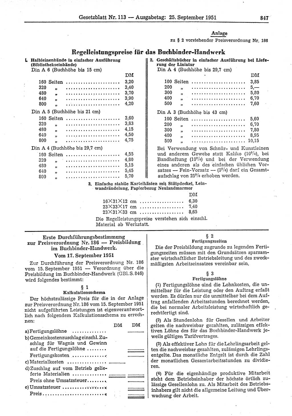 Gesetzblatt (GBl.) der Deutschen Demokratischen Republik (DDR) 1951, Seite 847 (GBl. DDR 1951, S. 847)