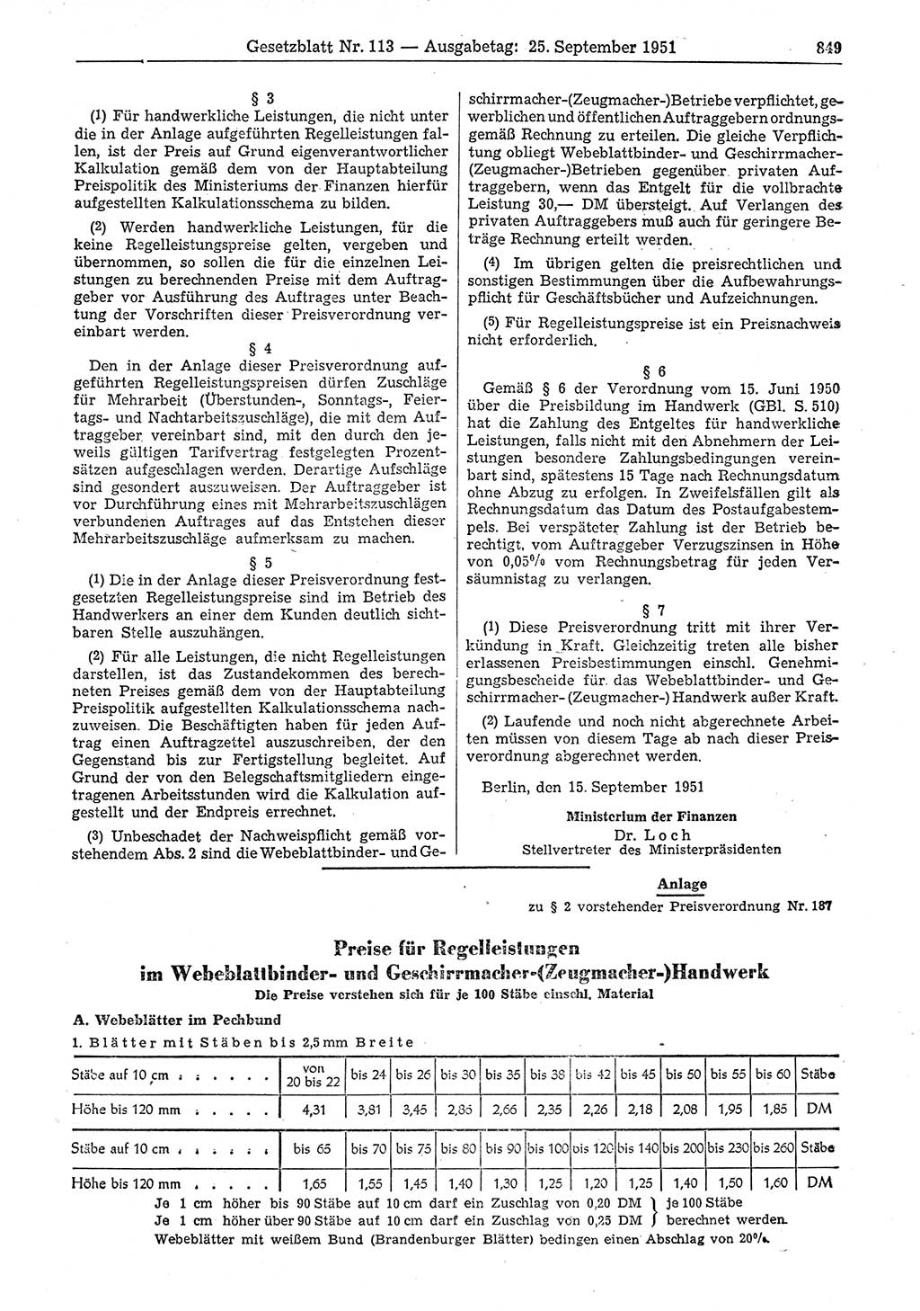 Gesetzblatt (GBl.) der Deutschen Demokratischen Republik (DDR) 1951, Seite 849 (GBl. DDR 1951, S. 849)