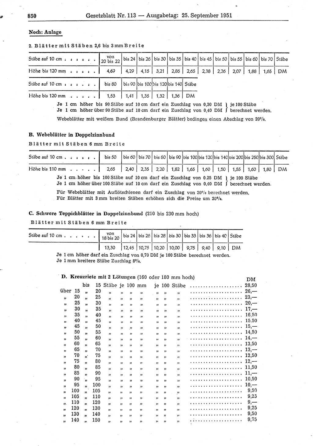 Gesetzblatt (GBl.) der Deutschen Demokratischen Republik (DDR) 1951, Seite 850 (GBl. DDR 1951, S. 850)