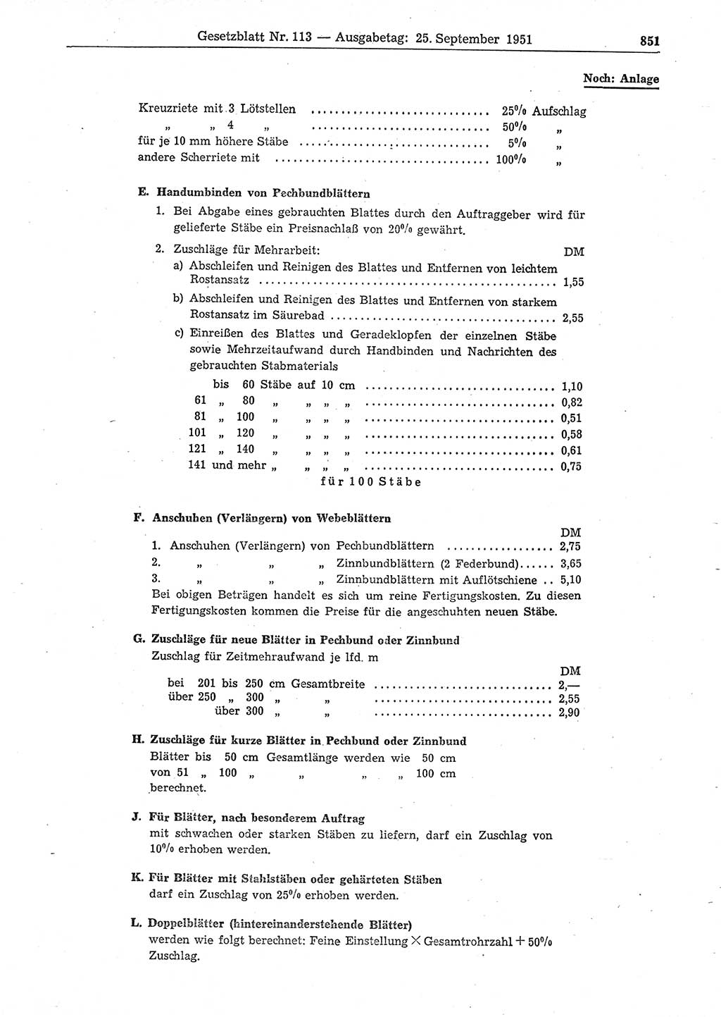 Gesetzblatt (GBl.) der Deutschen Demokratischen Republik (DDR) 1951, Seite 851 (GBl. DDR 1951, S. 851)