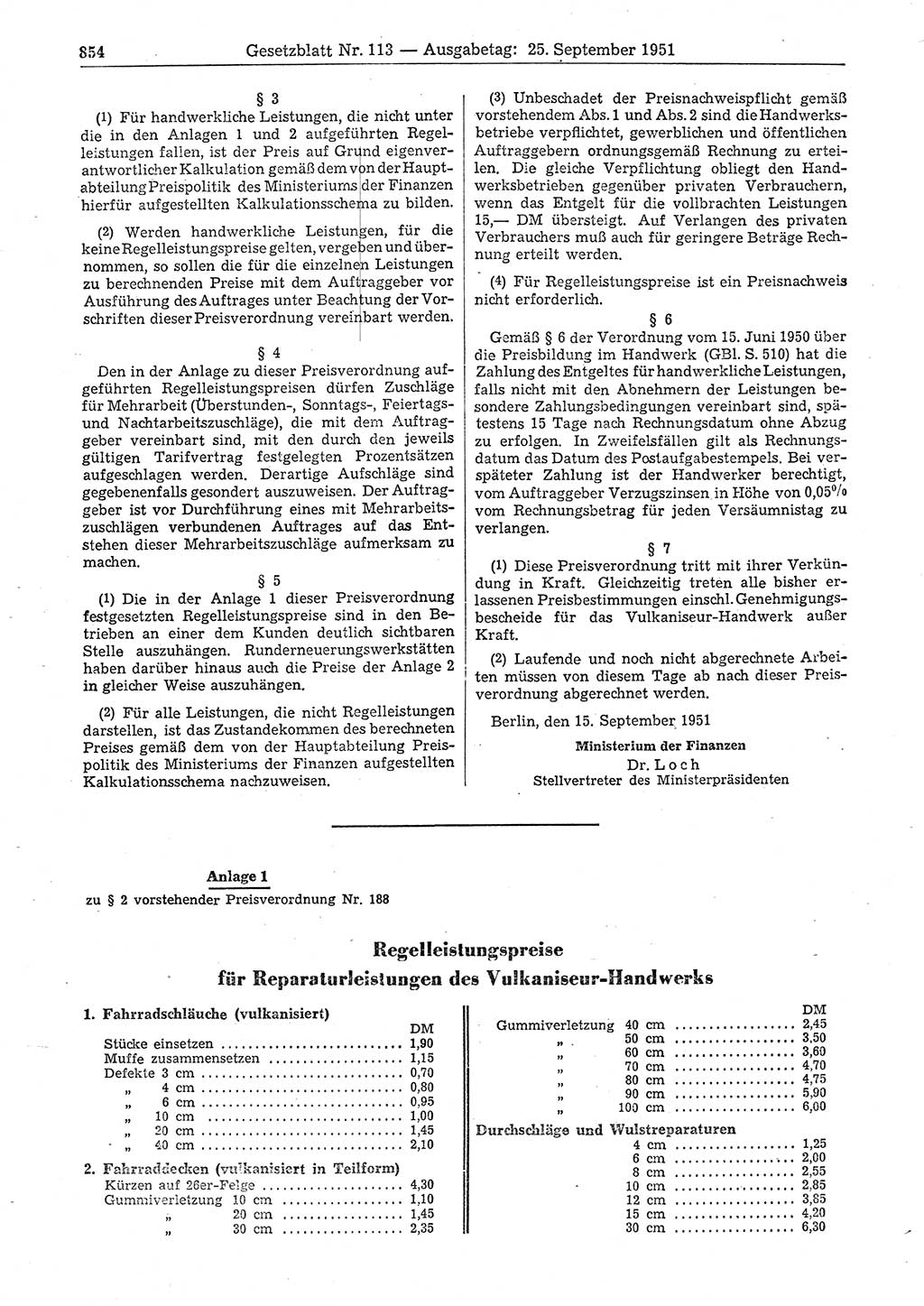 Gesetzblatt (GBl.) der Deutschen Demokratischen Republik (DDR) 1951, Seite 854 (GBl. DDR 1951, S. 854)