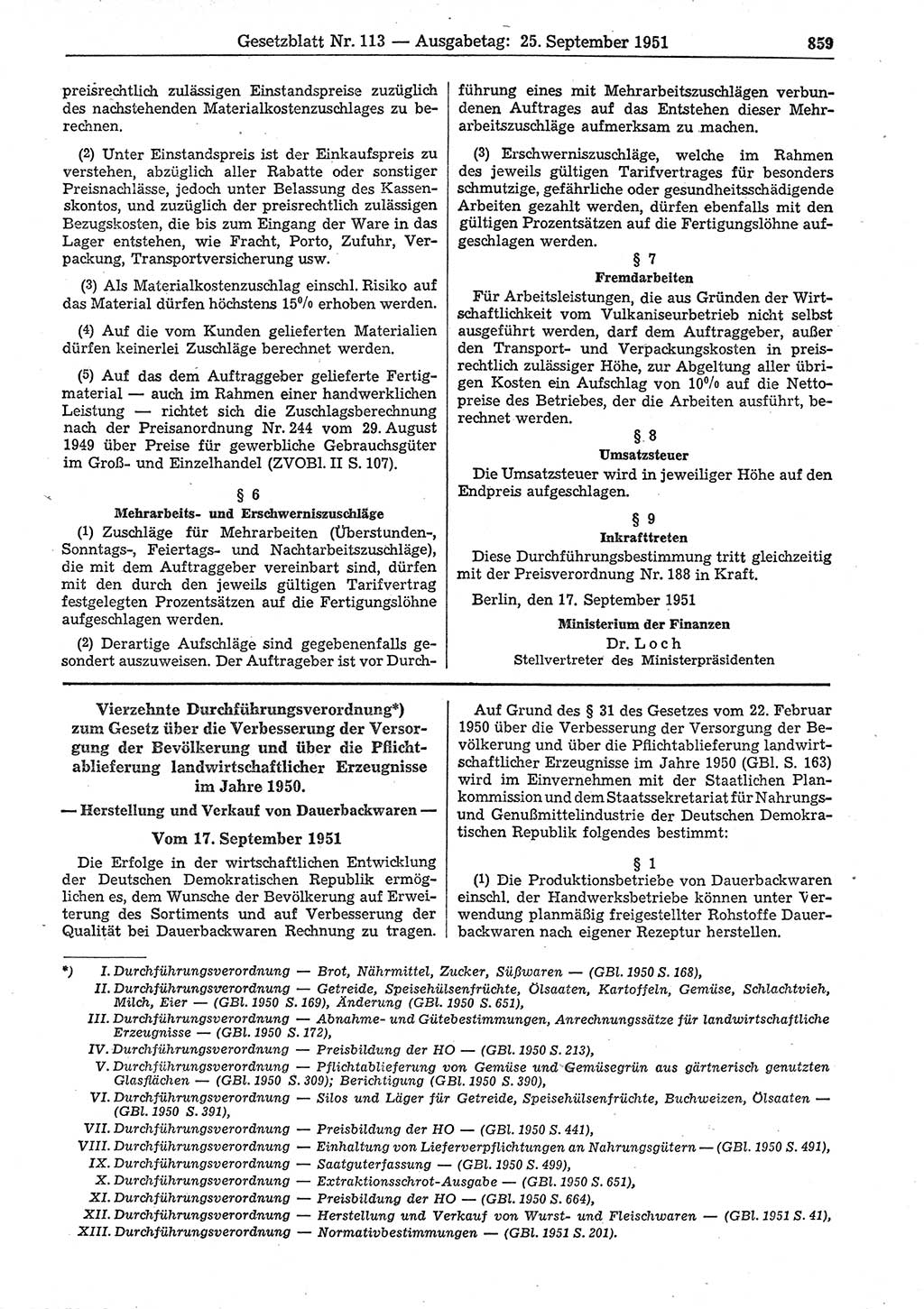 Gesetzblatt (GBl.) der Deutschen Demokratischen Republik (DDR) 1951, Seite 859 (GBl. DDR 1951, S. 859)