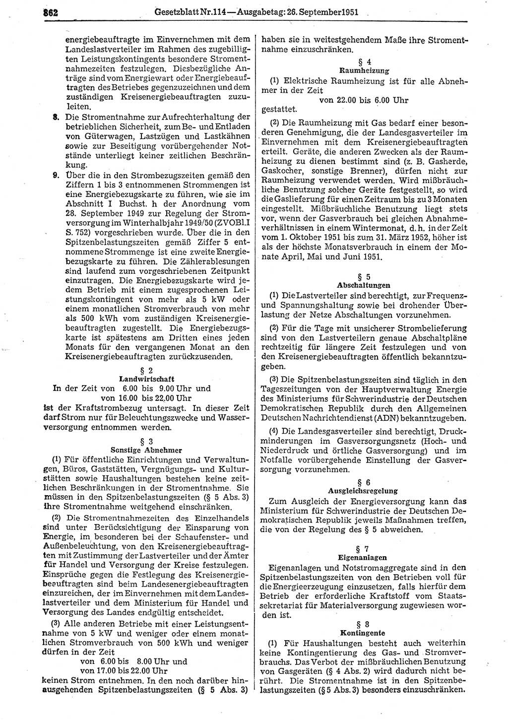 Gesetzblatt (GBl.) der Deutschen Demokratischen Republik (DDR) 1951, Seite 862 (GBl. DDR 1951, S. 862)