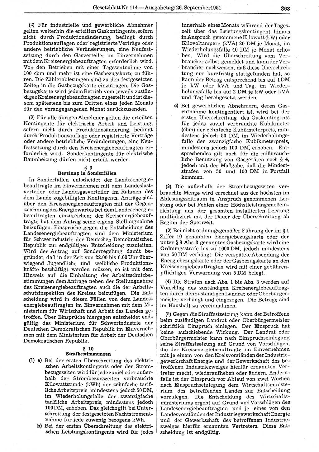 Gesetzblatt (GBl.) der Deutschen Demokratischen Republik (DDR) 1951, Seite 863 (GBl. DDR 1951, S. 863)