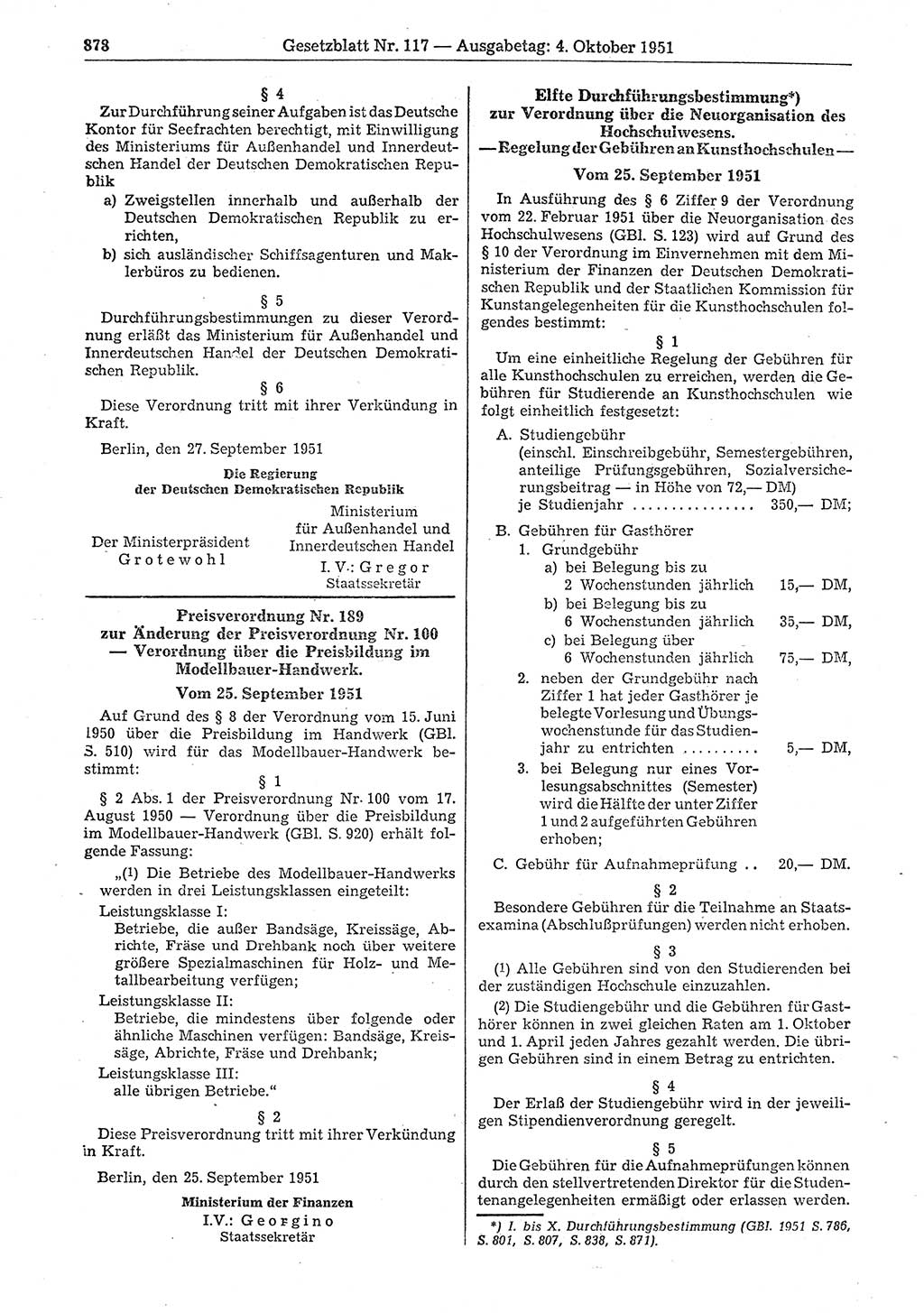 Gesetzblatt (GBl.) der Deutschen Demokratischen Republik (DDR) 1951, Seite 878 (GBl. DDR 1951, S. 878)