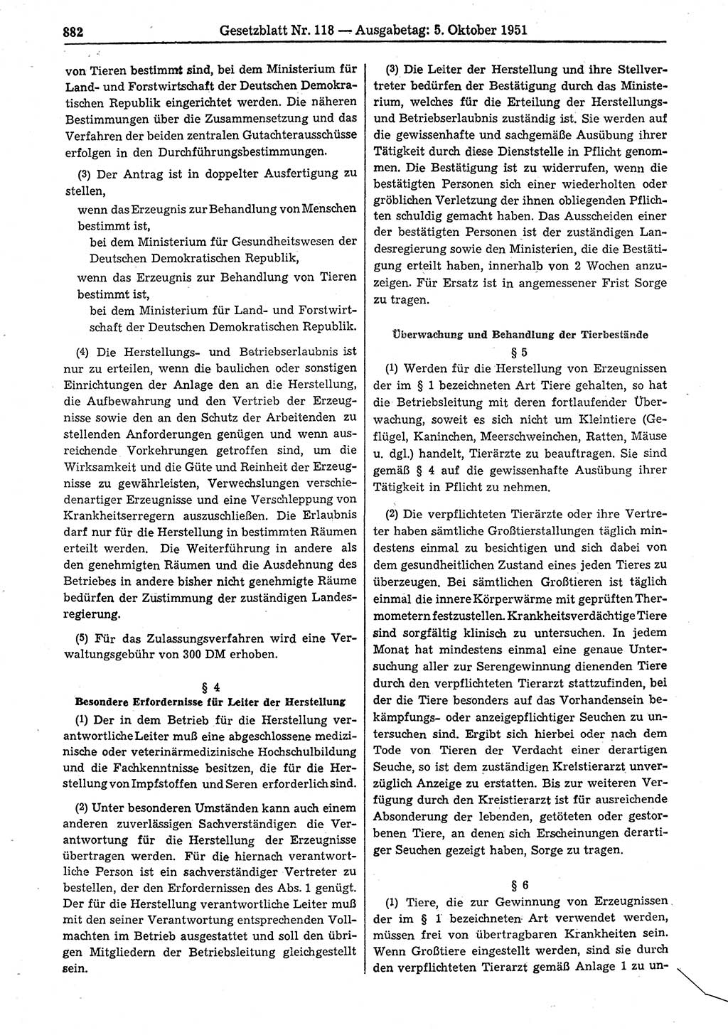 Gesetzblatt (GBl.) der Deutschen Demokratischen Republik (DDR) 1951, Seite 882 (GBl. DDR 1951, S. 882)