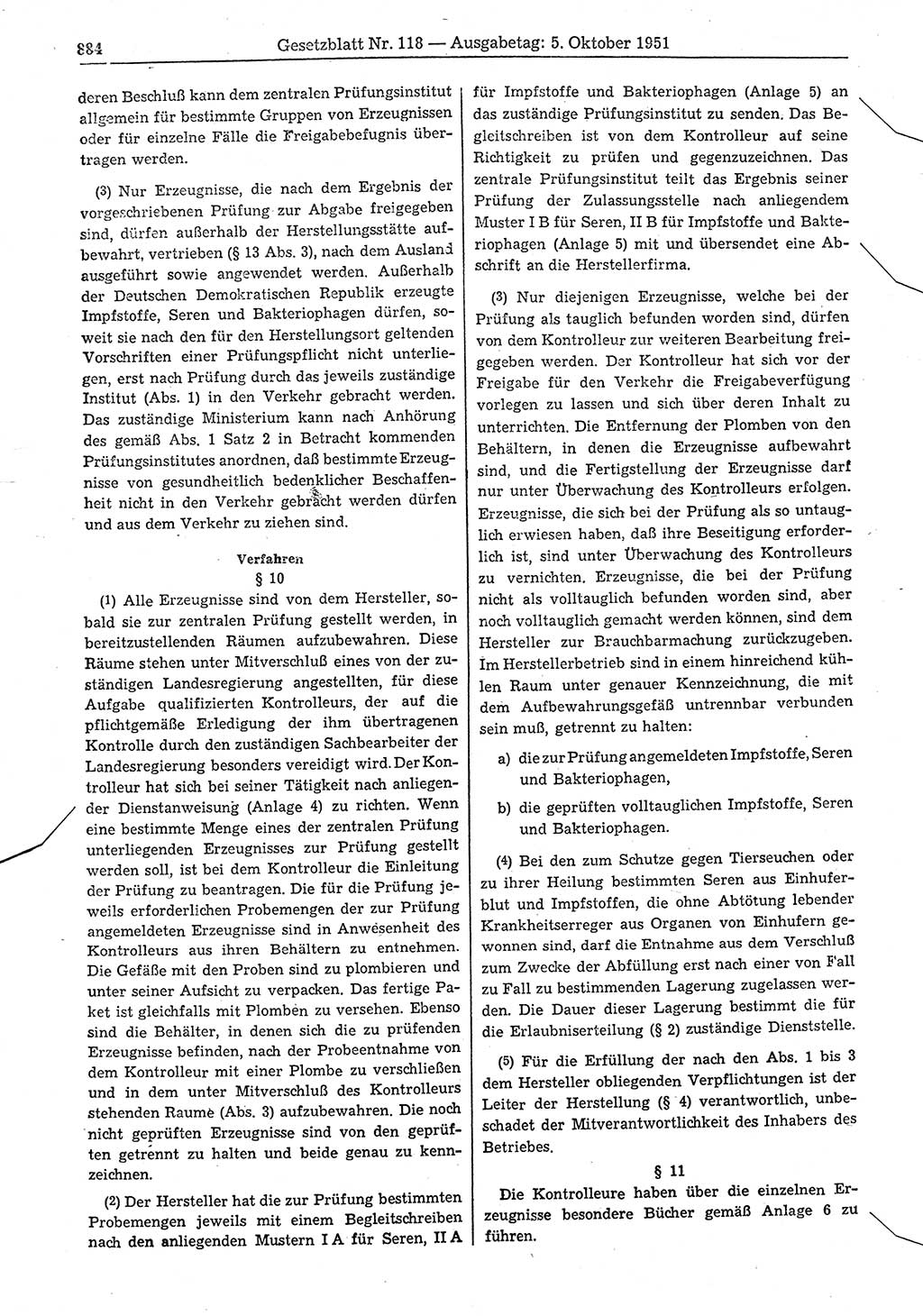 Gesetzblatt (GBl.) der Deutschen Demokratischen Republik (DDR) 1951, Seite 884 (GBl. DDR 1951, S. 884)