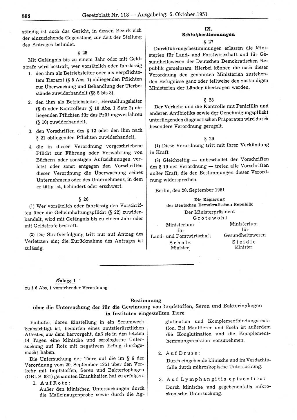 Gesetzblatt (GBl.) der Deutschen Demokratischen Republik (DDR) 1951, Seite 888 (GBl. DDR 1951, S. 888)