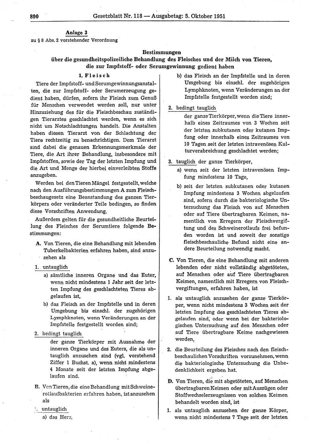 Gesetzblatt (GBl.) der Deutschen Demokratischen Republik (DDR) 1951, Seite 890 (GBl. DDR 1951, S. 890)